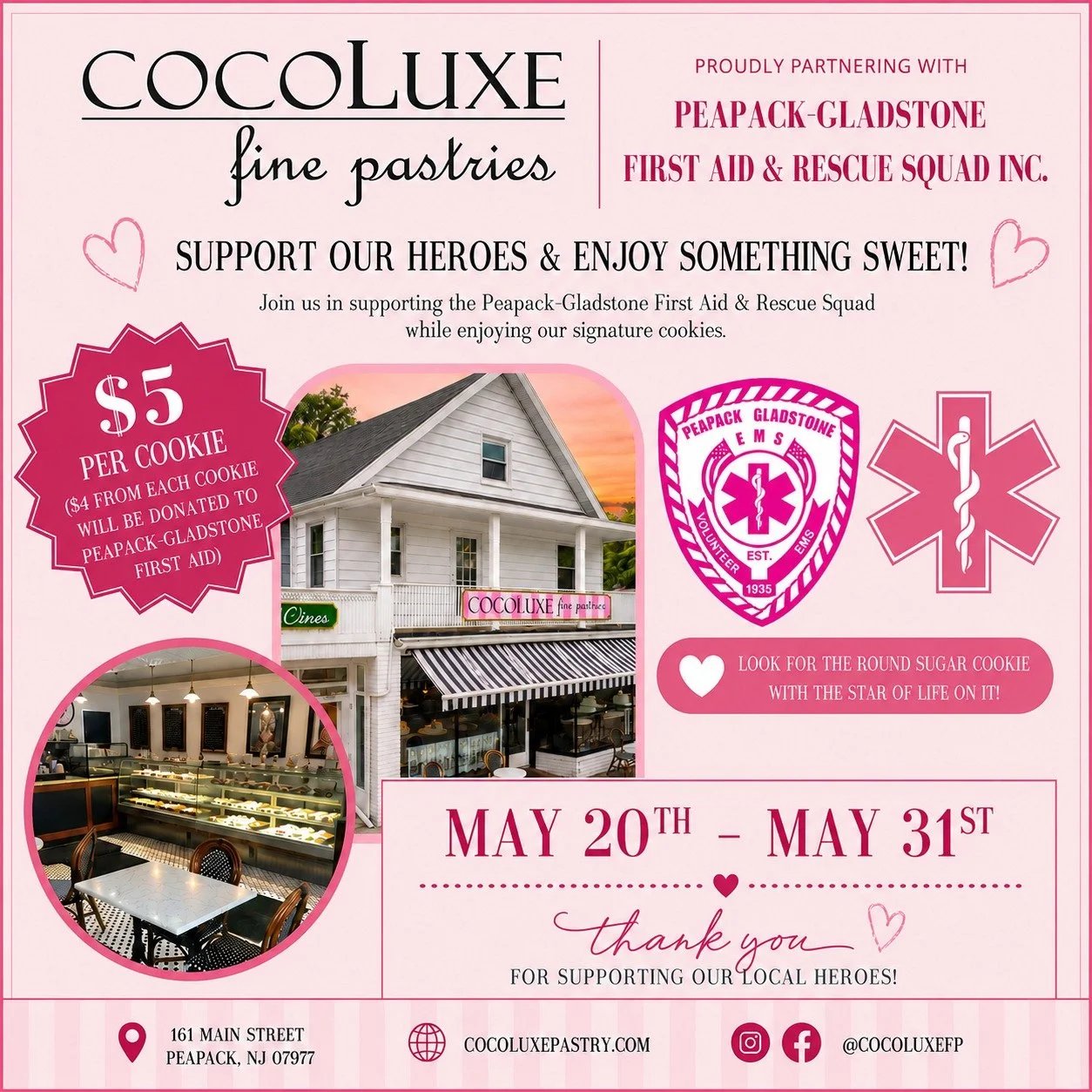 💕 Supporting our local heroes never looked so sweet 💕

CocoLuxe is proud to partner with the Peapack-Gladstone First Aid &amp; Rescue Squad from May 20th&ndash;May 31st to help support the incredible volunteers who serve our community every day. 🚑