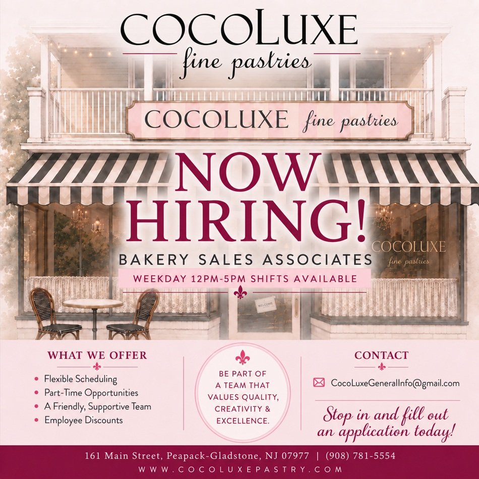 🍰 We&rsquo;re Hiring at CocoLuxe! 🥐
 
We&rsquo;re looking for friendly, dependable Part-Time Bakery Sales Associates to join our team!
 
Our current priority is weekday 12 PM&ndash;5 PM availability, with weekend availability also a plus.
 
Interes