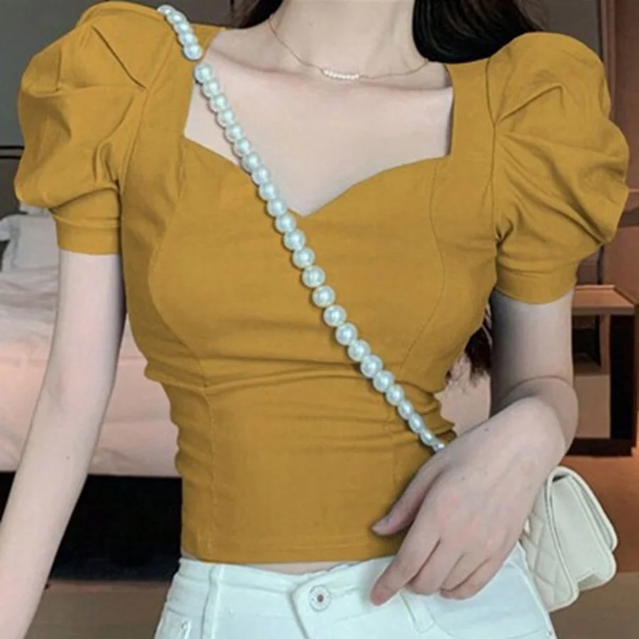 Mustard Puff  Sleeve Top