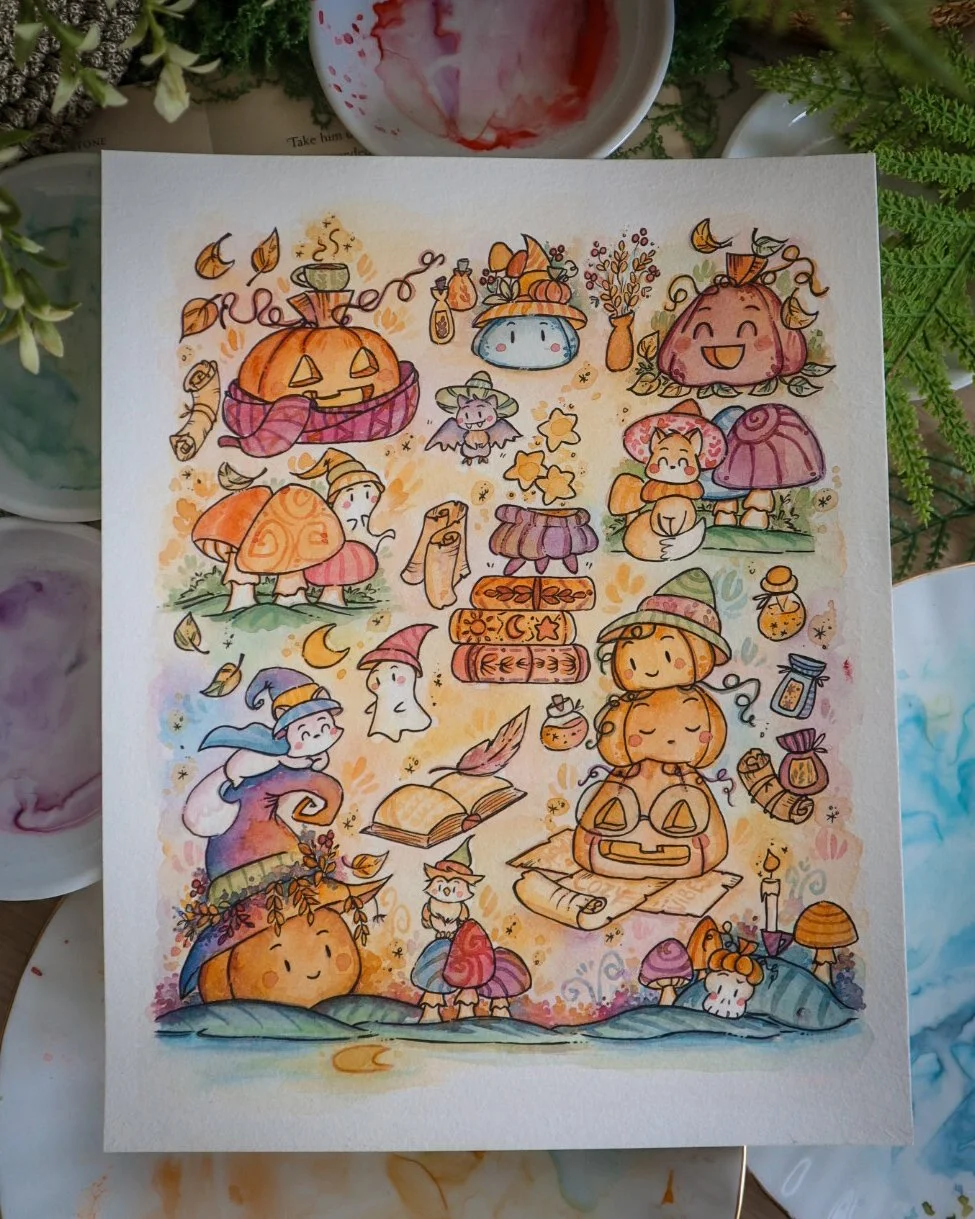 Whimsy Witchy  Pumpkins | Original Painting