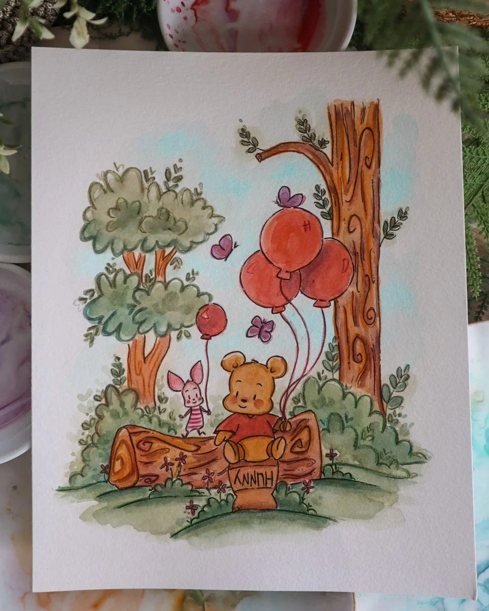 Pooh & Piglet's Balloon Party | Original Painting