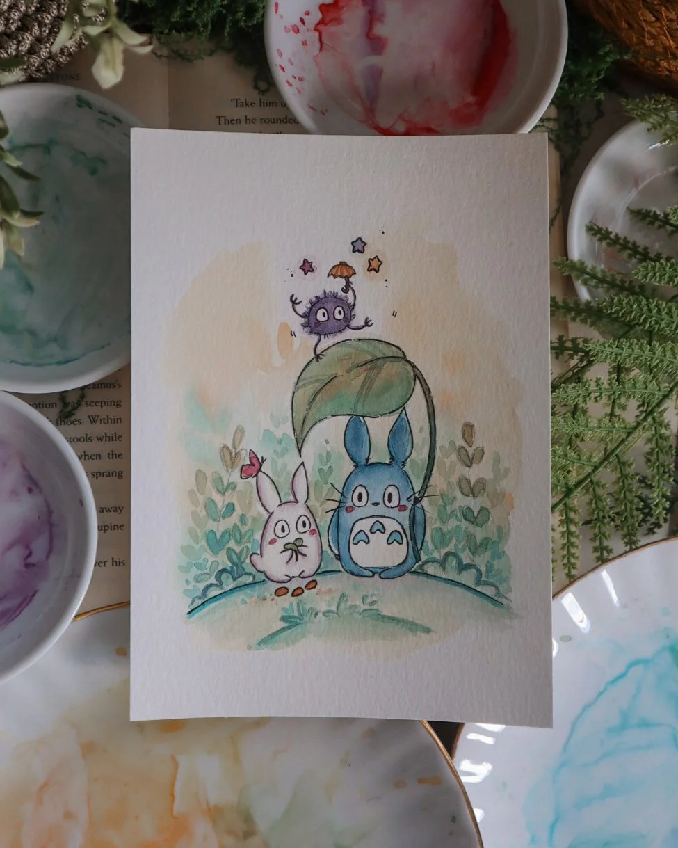 Happy Little Totoros and Soot Sprite | Original Painting