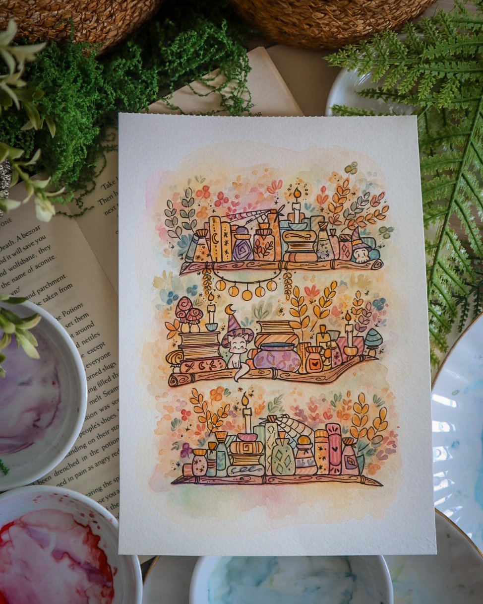 Witchy Whimsy Bookshelves | Original Painting