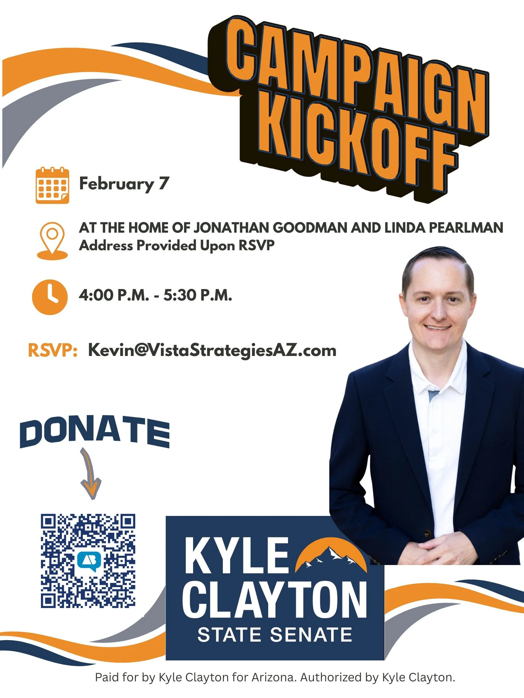 Campaign kickoff invitation for Kyle Clayton for Senate