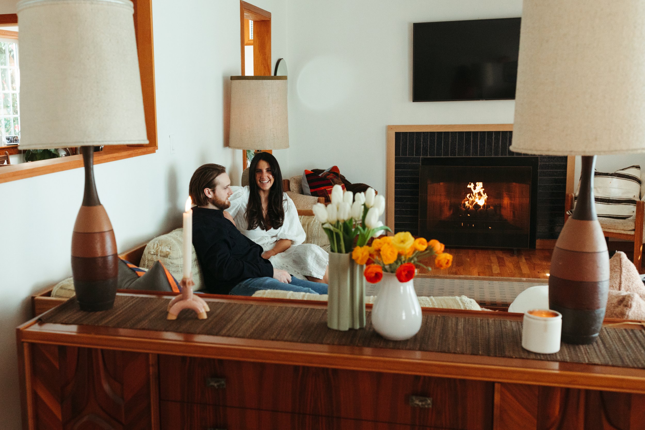 cool mid century home for engagement session in seattle