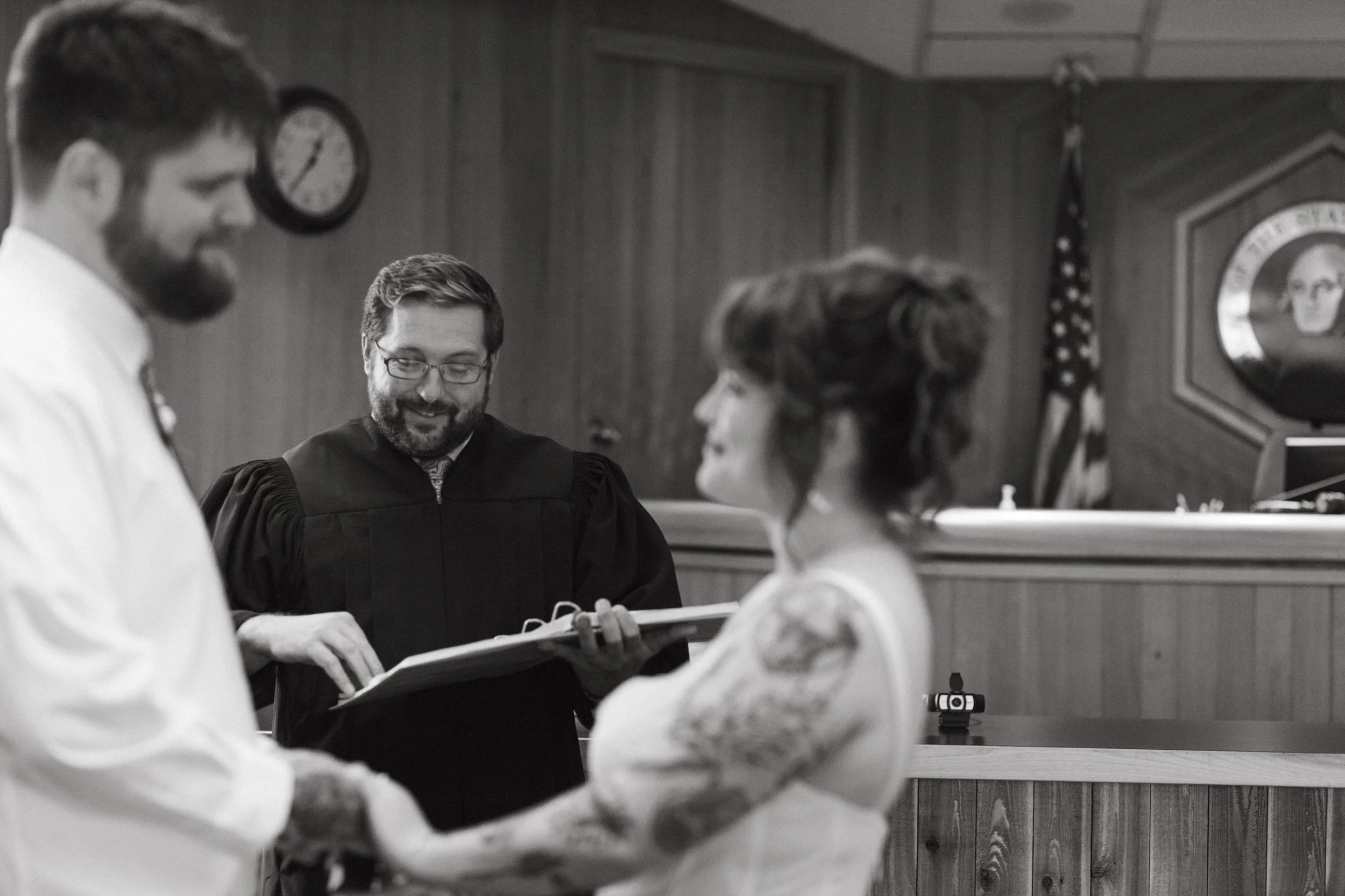 courthouse elopement, civil ceremony, wedding at town hall, justice of the peace, bride and groom, elopement photographer, bellingham, washington