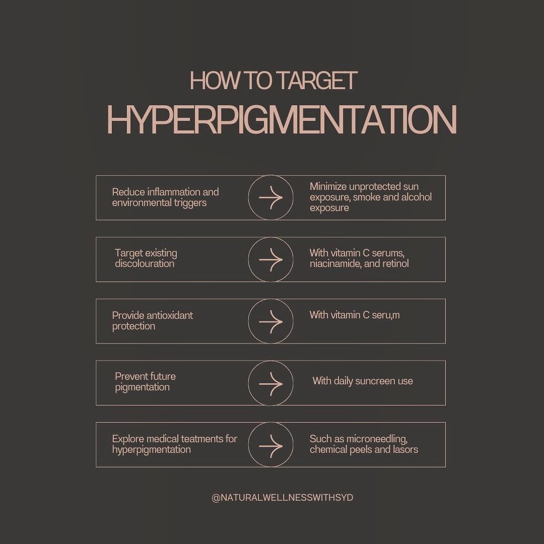 How to Target Hyperpigmentation ✨

Hyperpigmentation can be a difficult skin concern to address! The key is to focus on treating current discoloration through targeted skin care and medical treatments and preventing future pigmentation with daily sun
