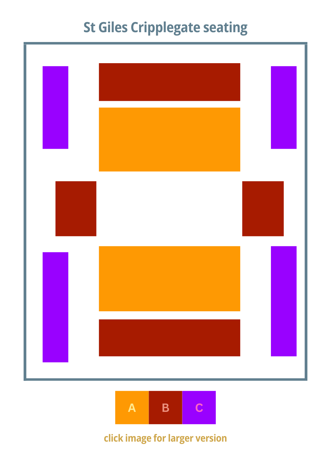 an image of the floor plan of St Giles Cripplegate with tiered seating of A, B & C