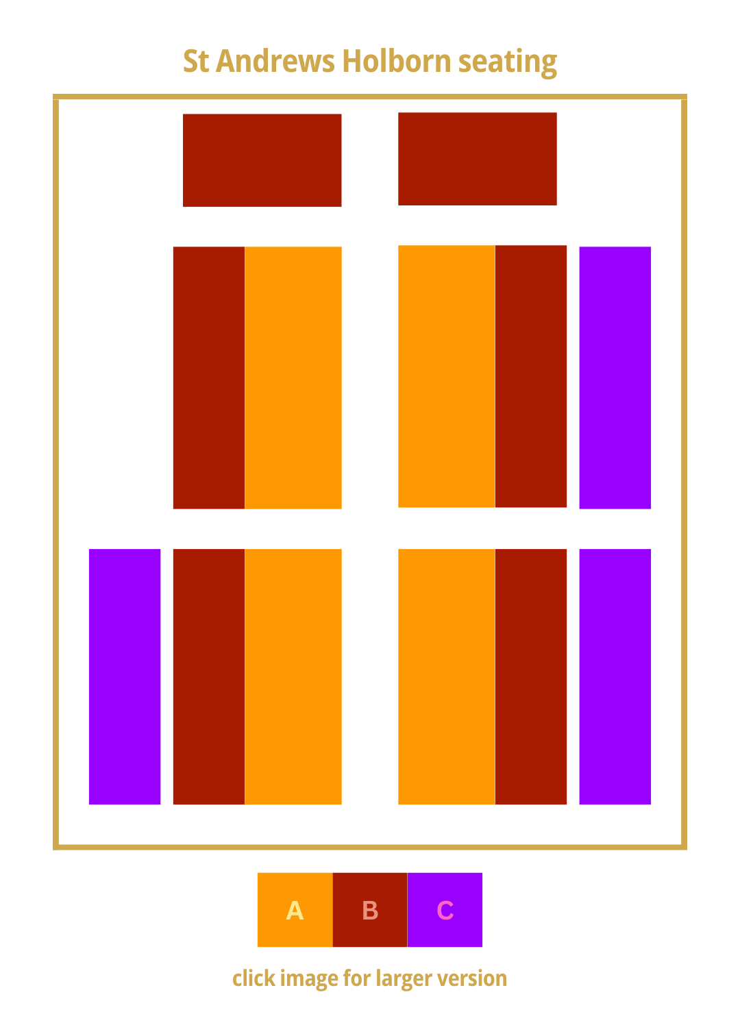 an image of the floor plan of St Andrew Holborn with tiered seating of A, B & C