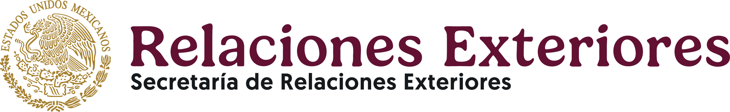 Logo of the Mexican Secretariat of Foreign Affairs featuring a golden eagle emblem and the text 'Relaciones Exteriores Secretaría de Relaciones Exteriores'