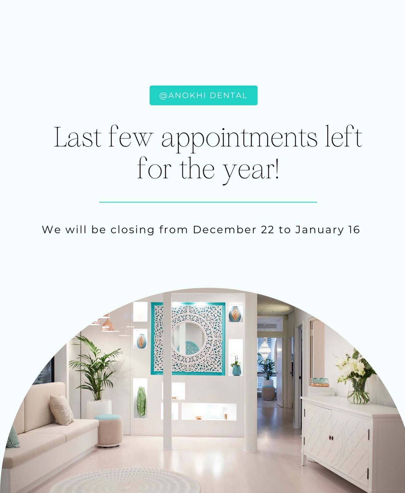 Are you overdue for your check up and clean or have a niggling dental issue that needs attending?
We will be closing for the holidays on December 22 and reopening on January 16 so now is the time to book in.
Perhaps you&rsquo;d like to step into the 