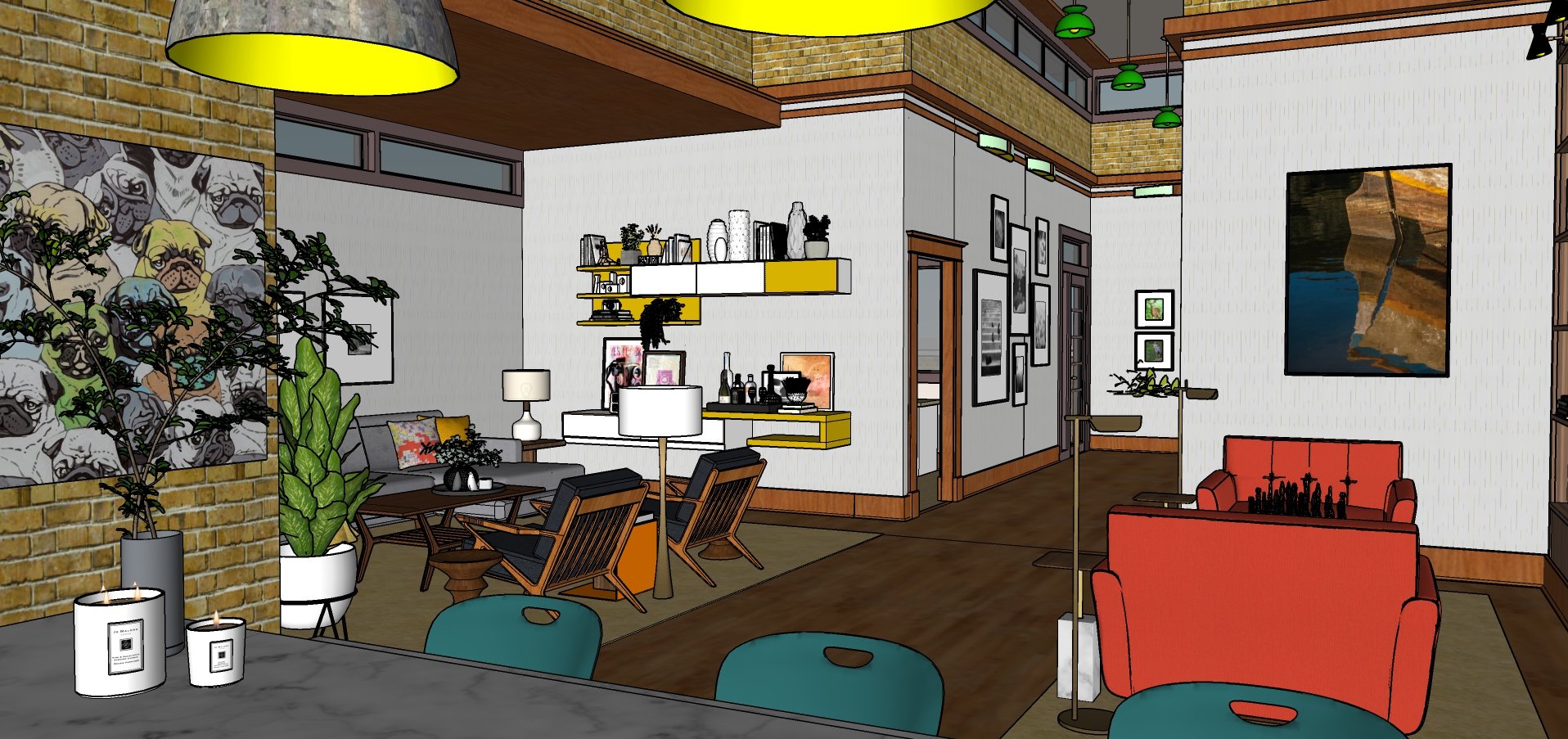 High ceilings with clerestory windows allows for optimal light without harsh glare for aging eyes.