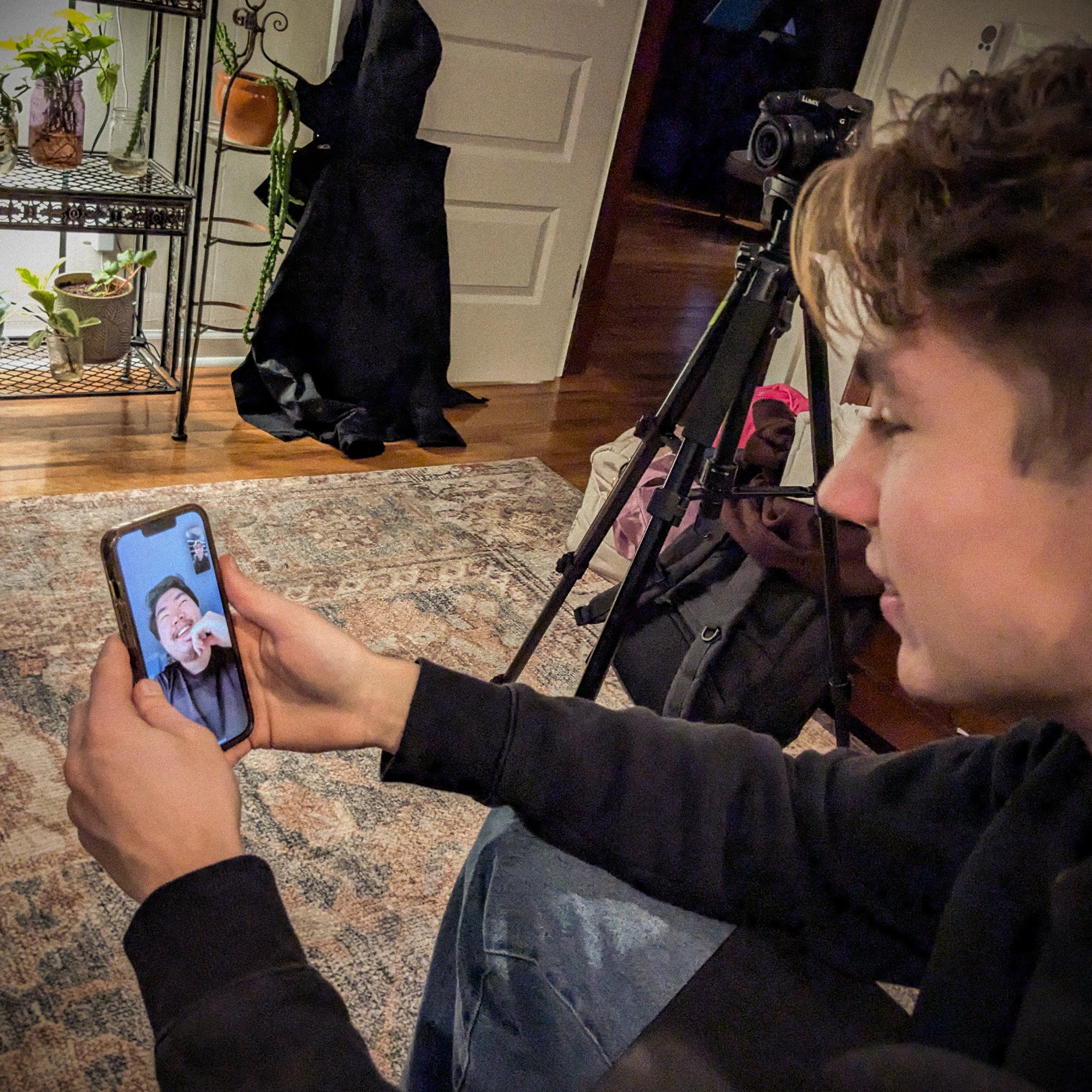 FaceTime consulting and going through recording procedures before the hosts began recording