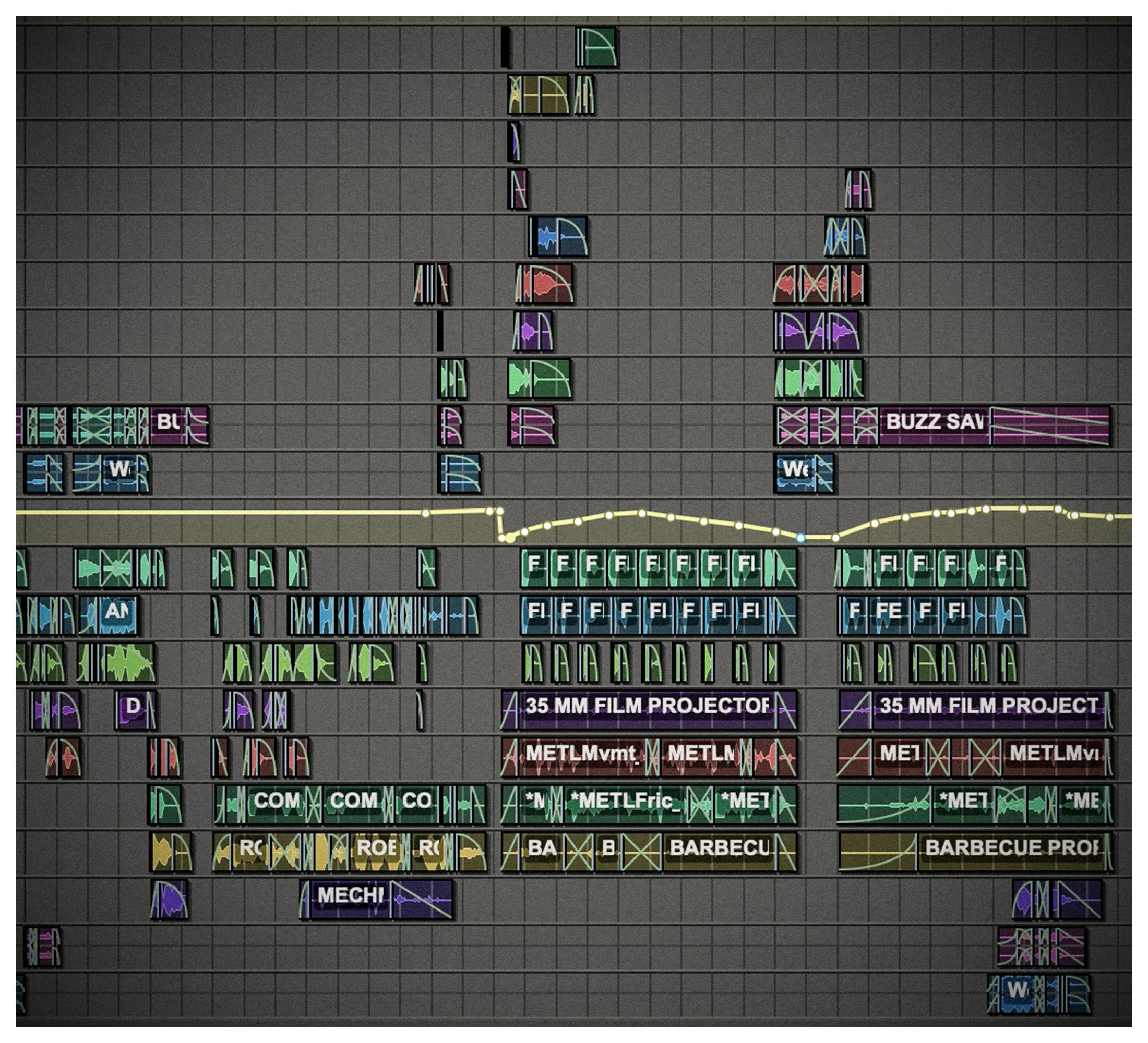 Digital audio workstation screen with various tracks and plugins, including METL, MECH, and BARBECUE PRO, displayed in a grid layout.