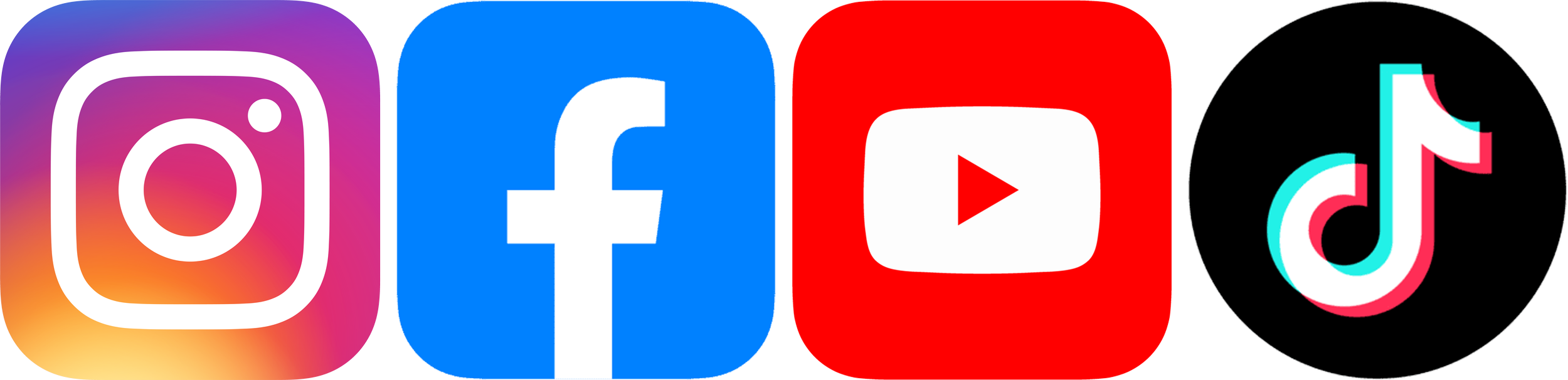 Icons of popular social media apps: Instagram, Facebook, YouTube, TikTok.