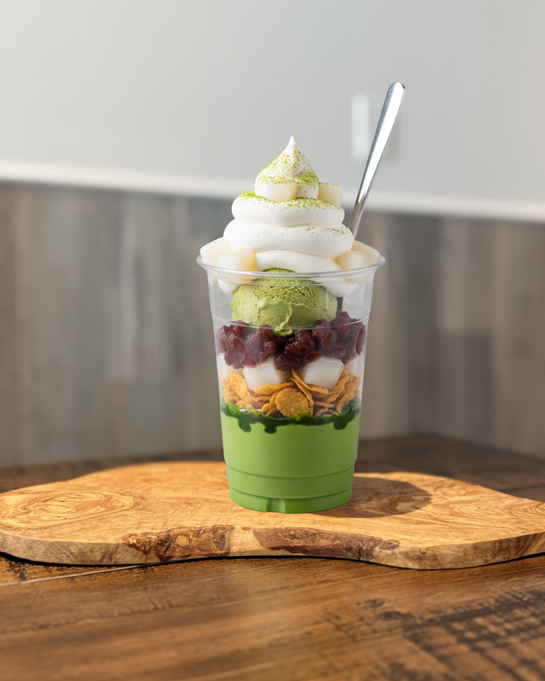 matcha, parfait, dessert, bubble tea, mochi, red bean, ice cream, soft serve