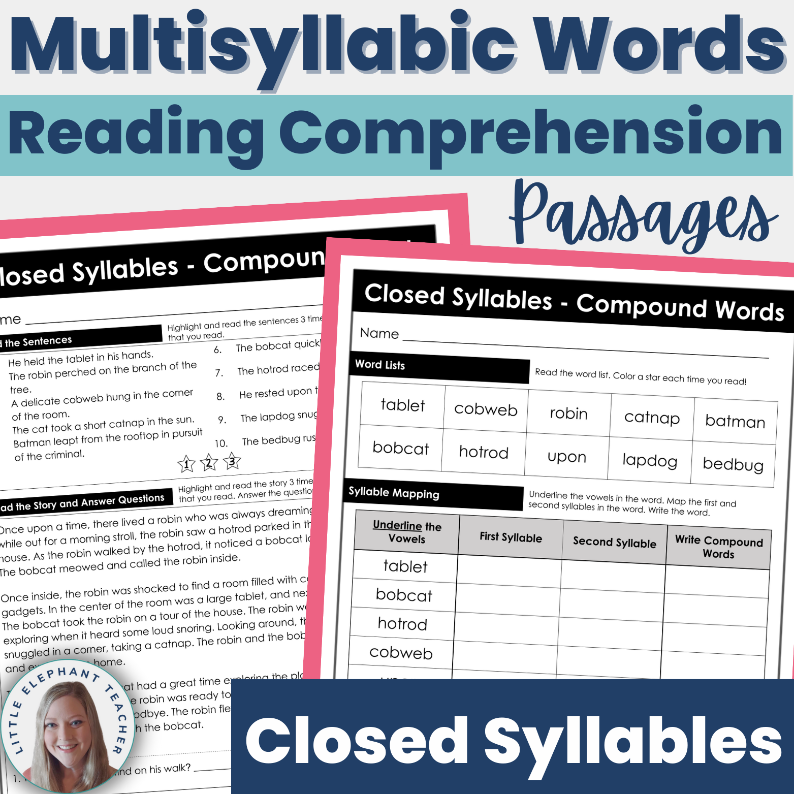 4 Multisyllabic Word Activities with Examples of Closed Syllables