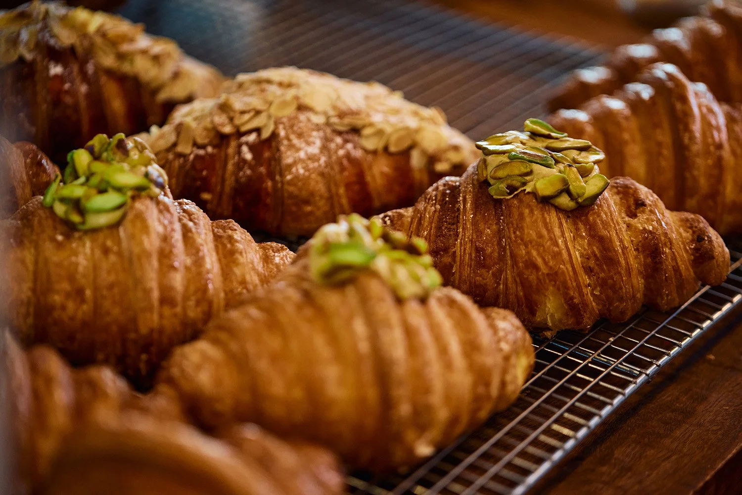 A Tray of Pistachio croissants