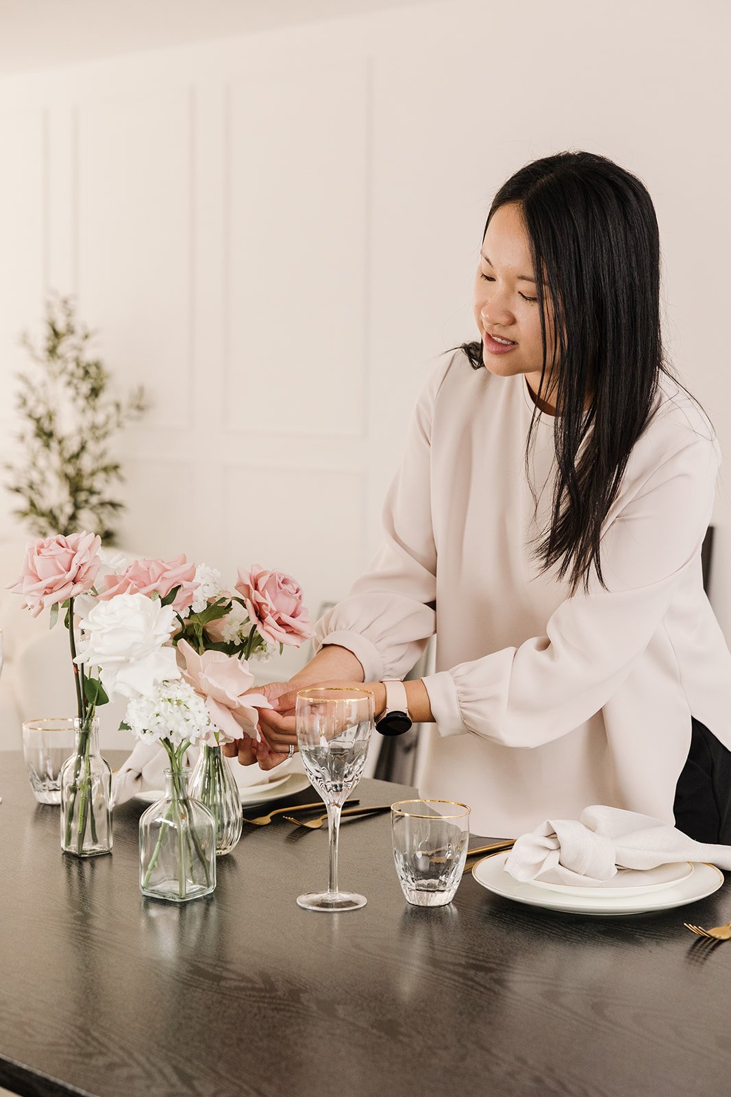 Tracey, Sydney wedding planner, carefully styling and preparing reception details so couples can relax and enjoy their celebration.