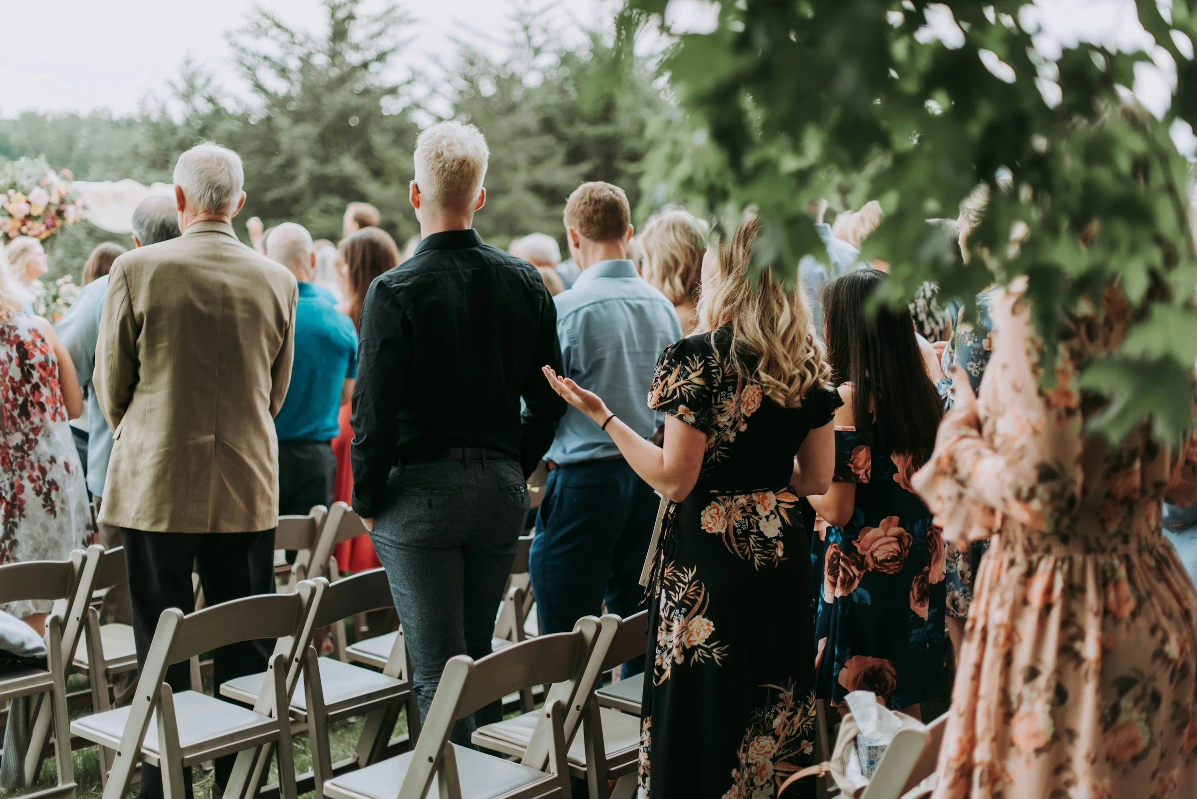 Wedding guests waiting before entering the ceremony area