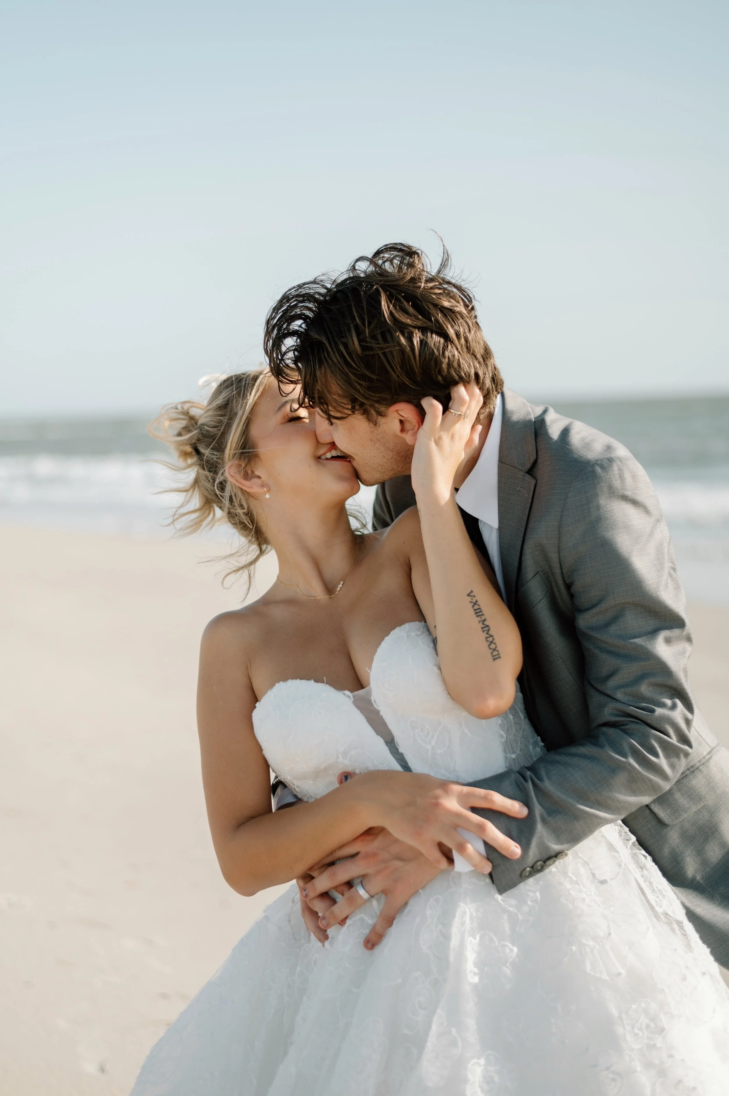 Couple kissing after their wedding in Clearwater, FL