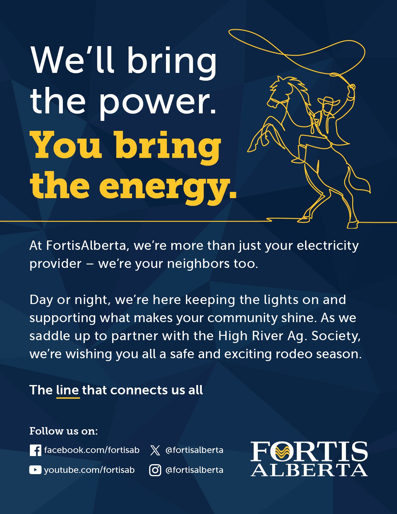 FortisAlberta Community Partner advertisement for High River Agricultural Society rodeo season.