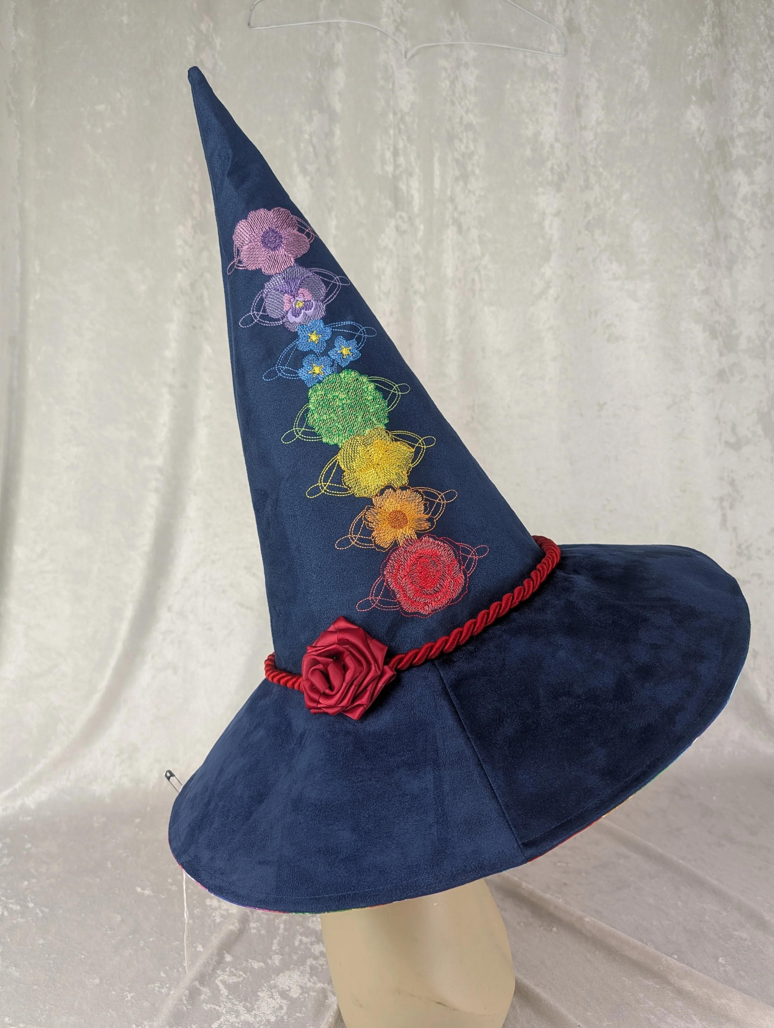 Chakras on Blue Suede Witch Hat Size Medium