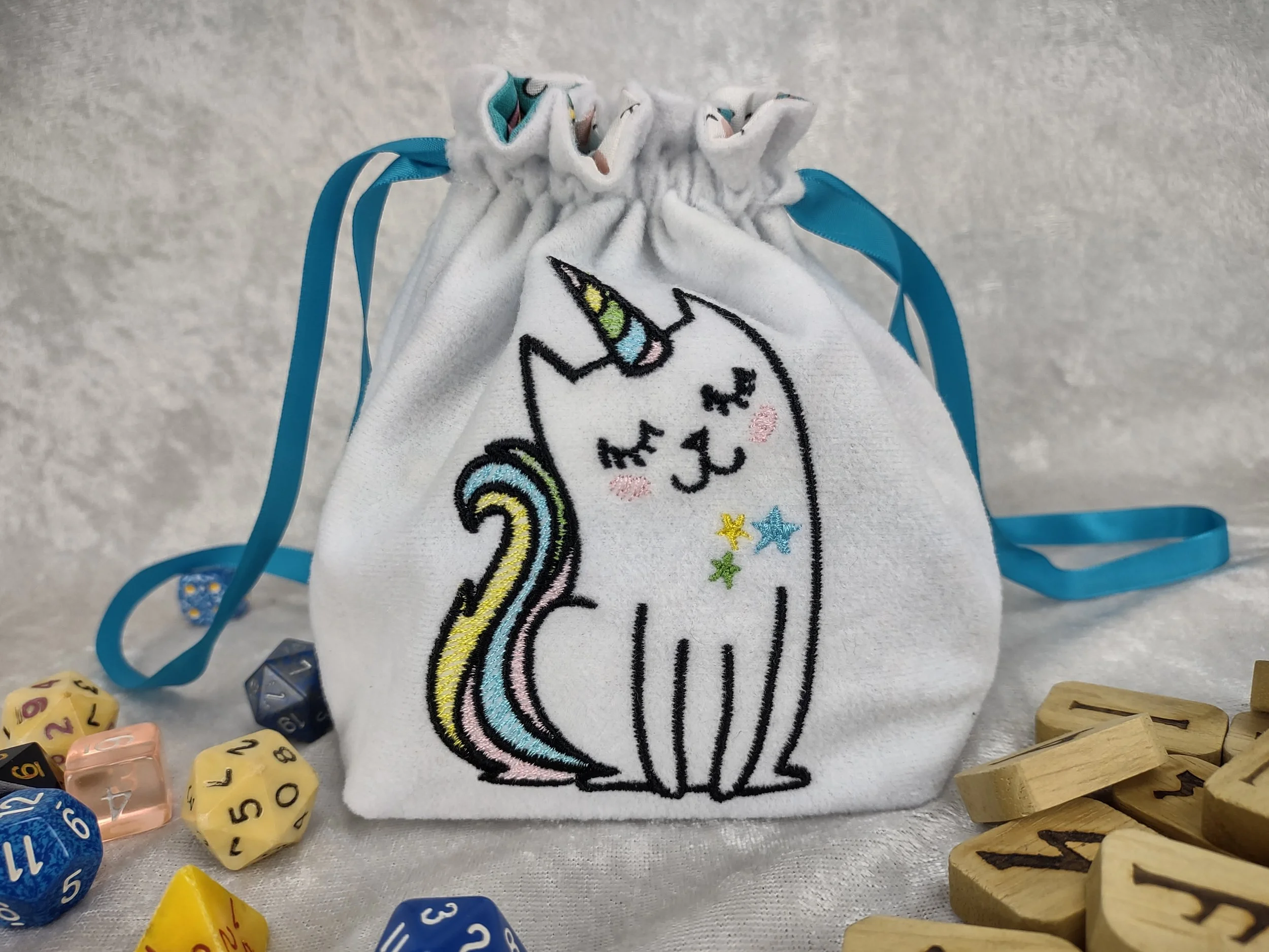 Unicorn Kitty Embroidered Stand Up Dice Bag