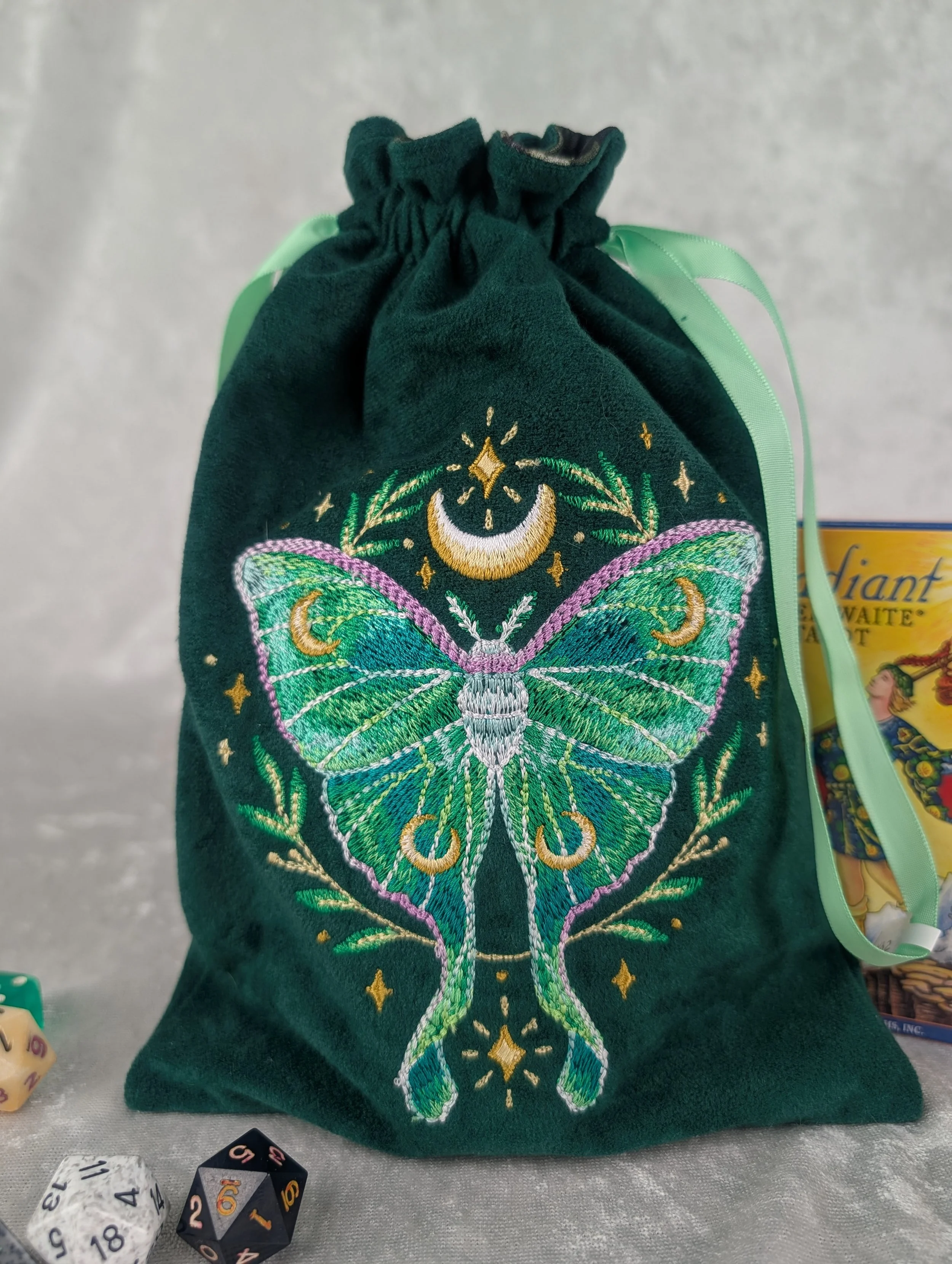 Luna Moth Embroidered Tarot Bag