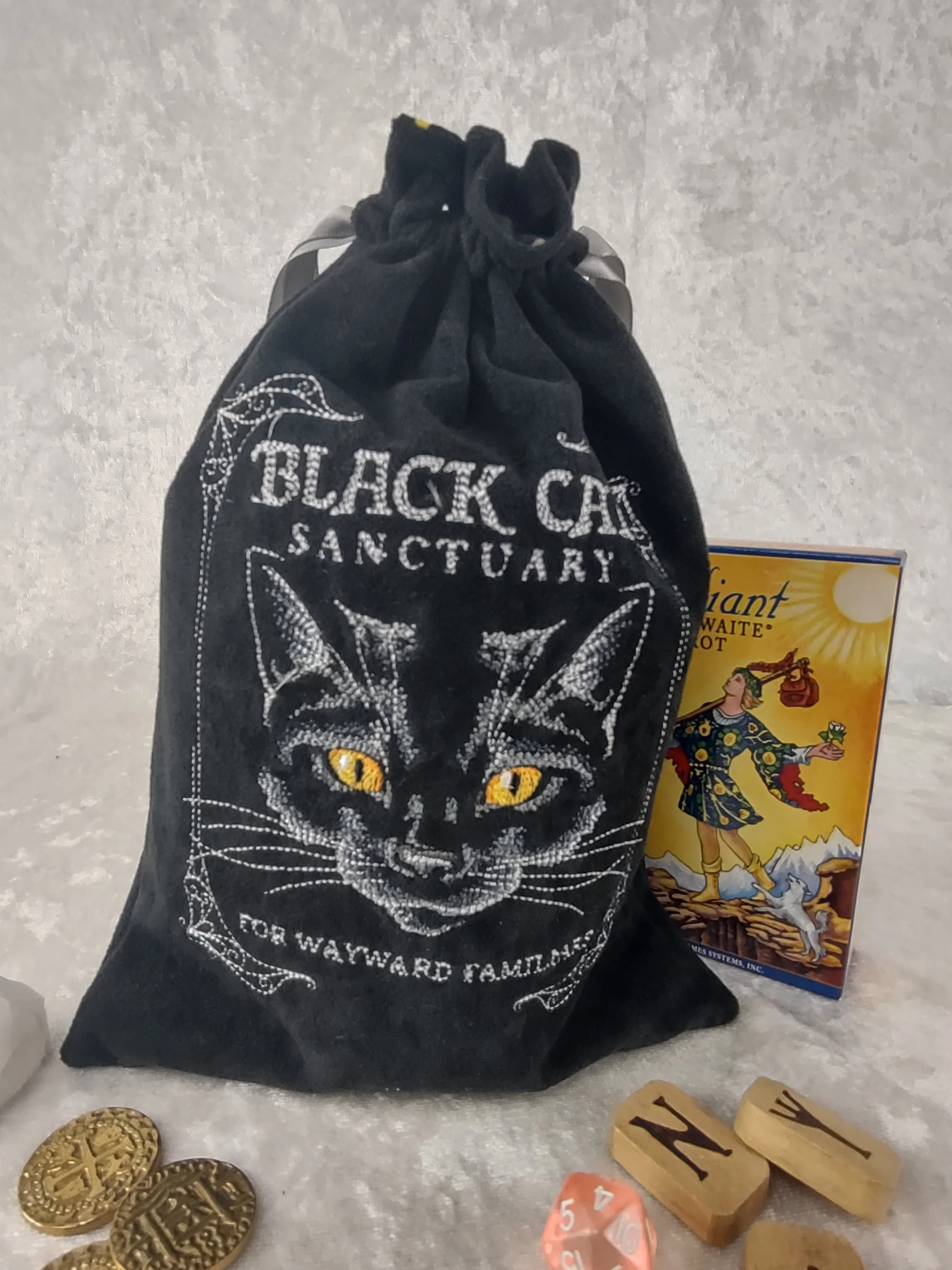 Black Cat Sanctuary Embroidered Tarot Bag