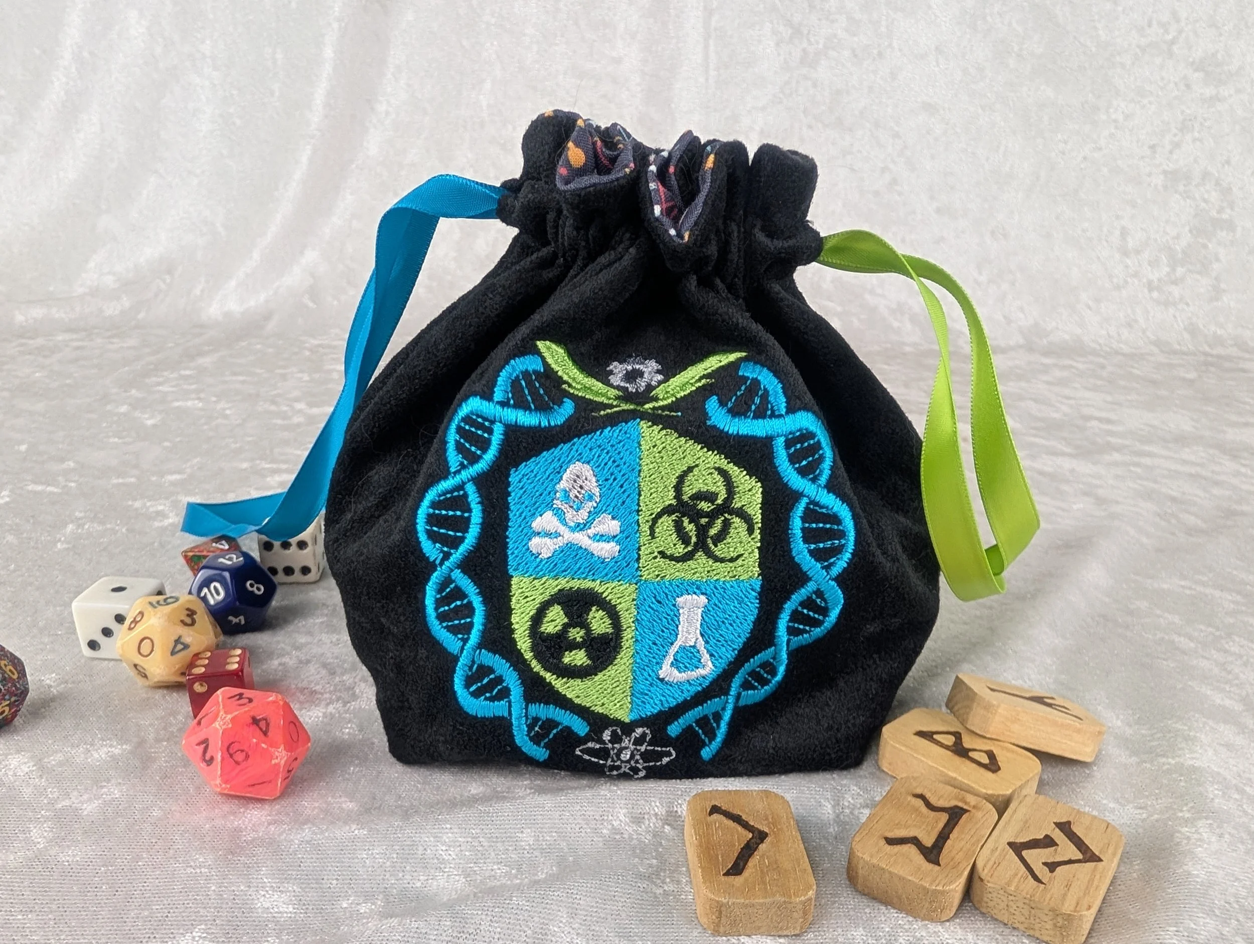 Mad Scientist Crest Embroidered Stand Up Dice Bag