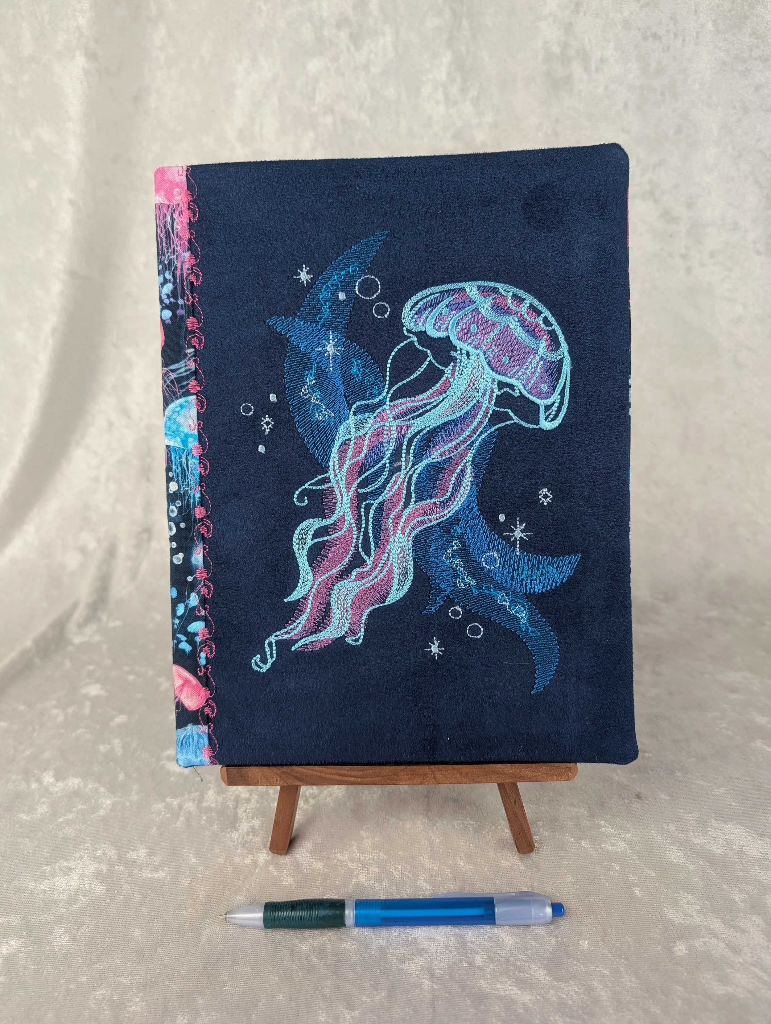 Jellyfish Refillable Embroidered Notebook Cover with Notebook