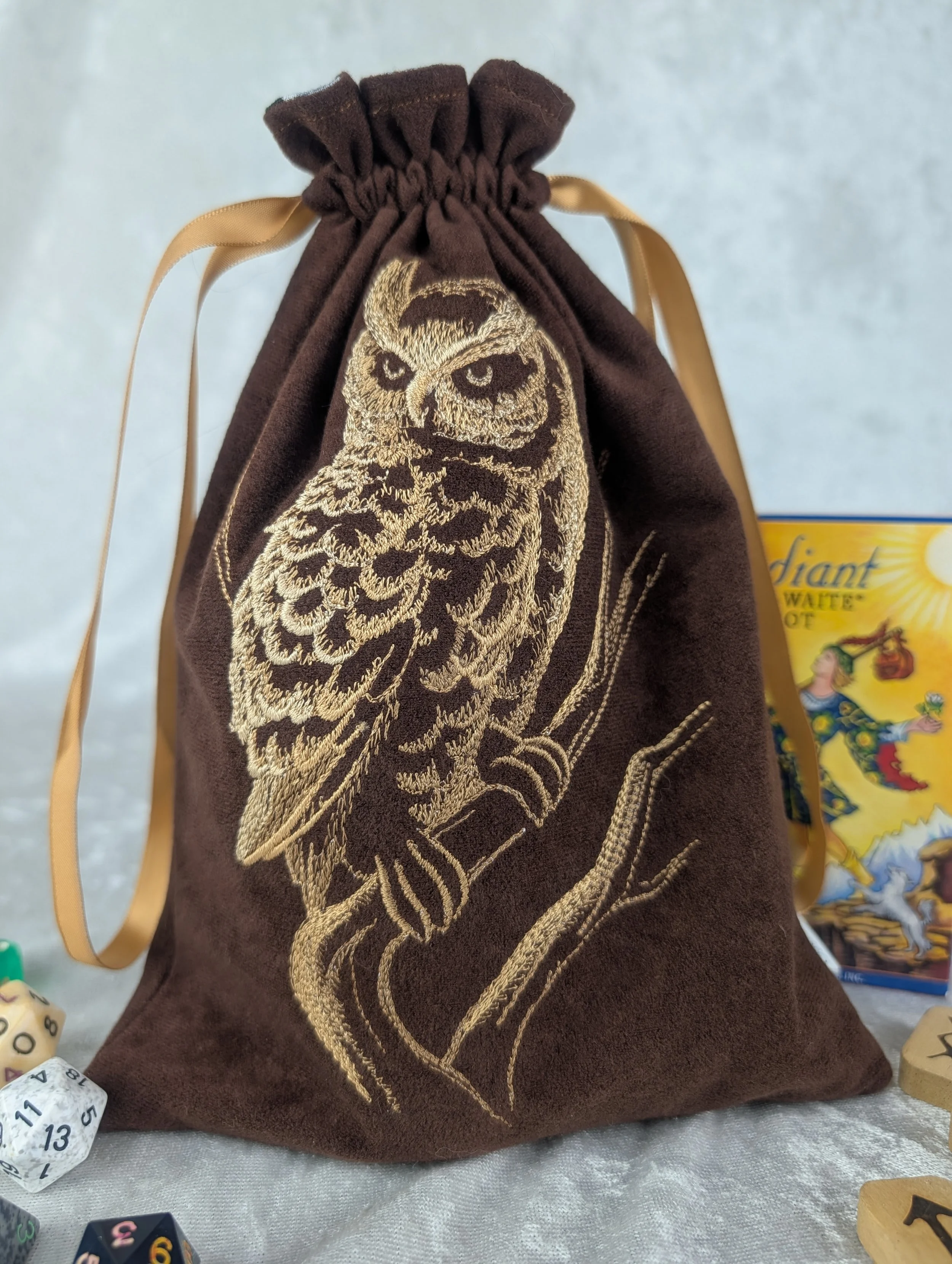 Golden Owl Embroidered Tarot Bag