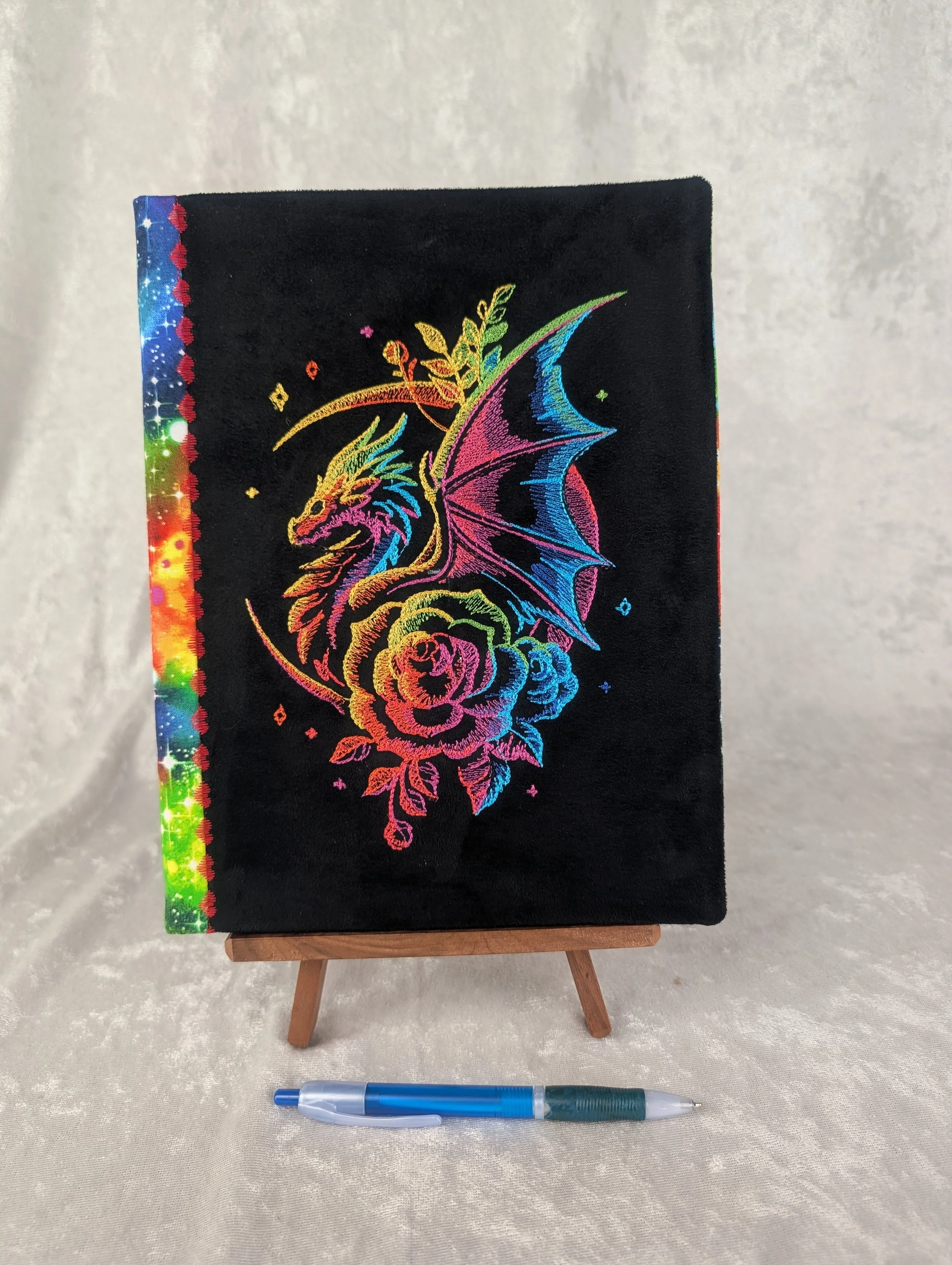 Rainbow Dragon Refillable Embroidered Notebook Cover with Notebook