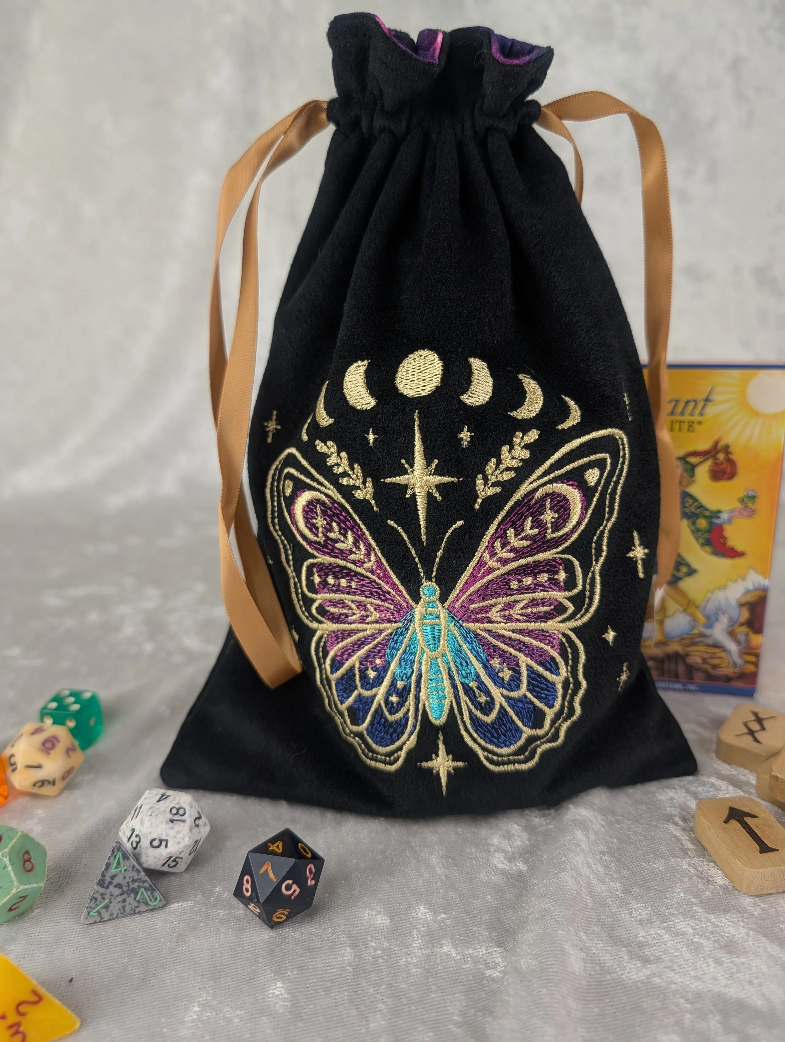 Moon Phase Butterfly Embroidered Tarot Bag