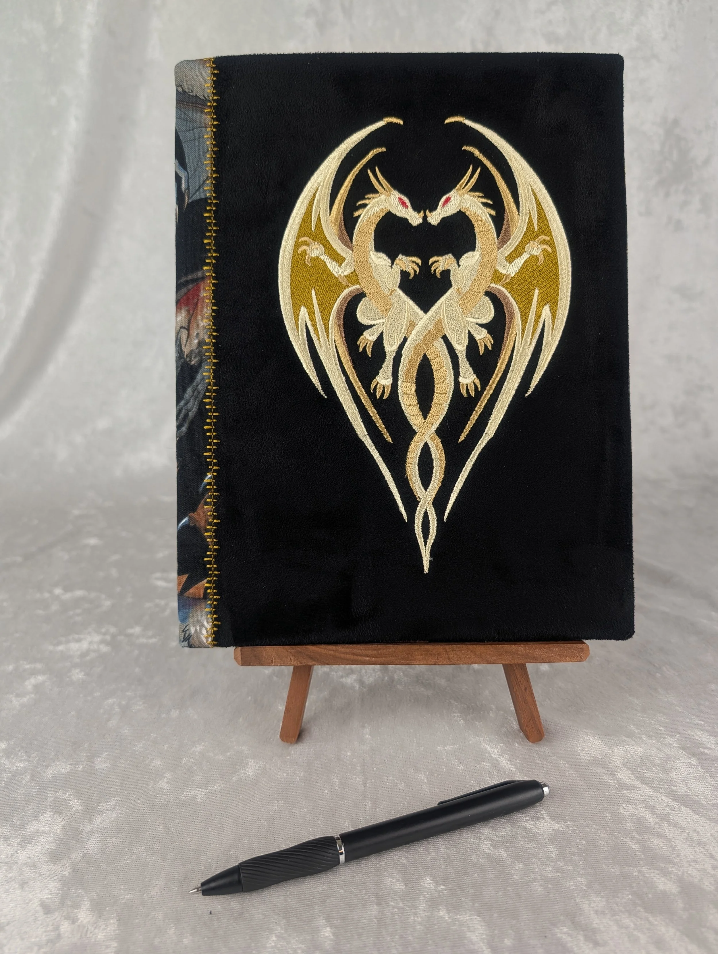 Golden Dragons Refillable Embroidered Notebook Cover with Notebook