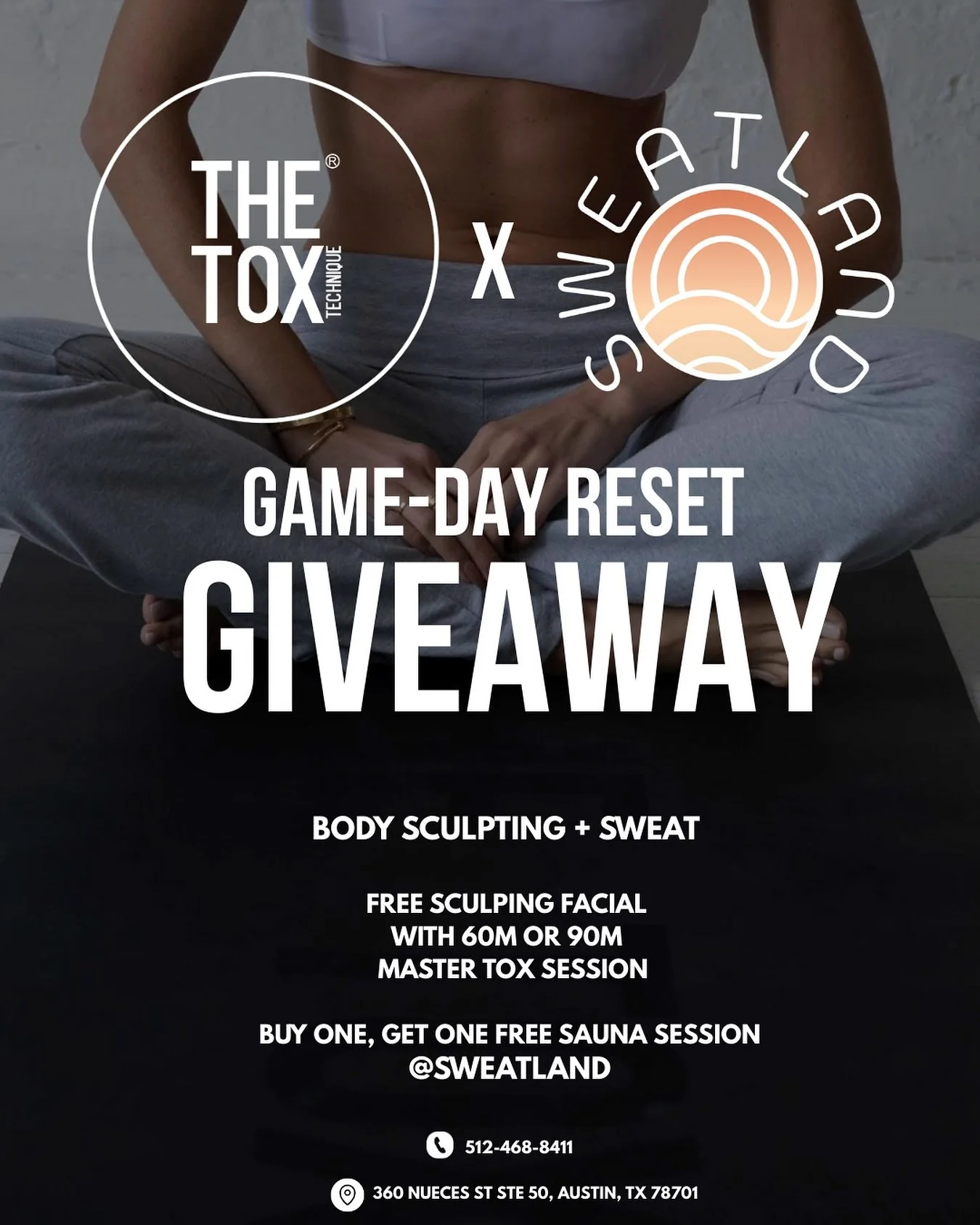 The Tox Austin and Sweatland are partnering to gift one lunch winner the ultimate post reset after the UT Football game.

🎁A complimentary 60-Minute Master Tox @thetoxaustin
🎁A 3-session pass from Sweatland.

How to enter:
1.) Like this post
2.) Fo