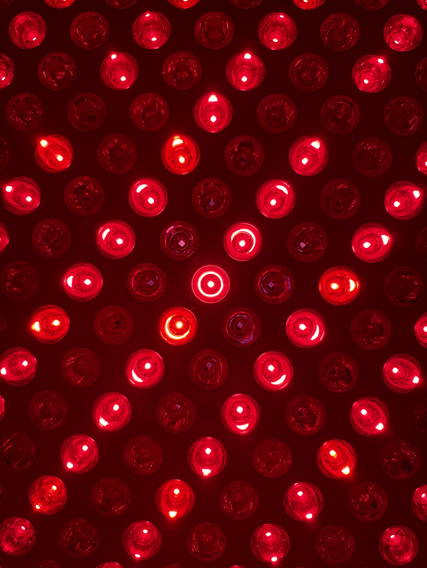 Array of medical grade red LED light therapy lights at Sweatland in Austin