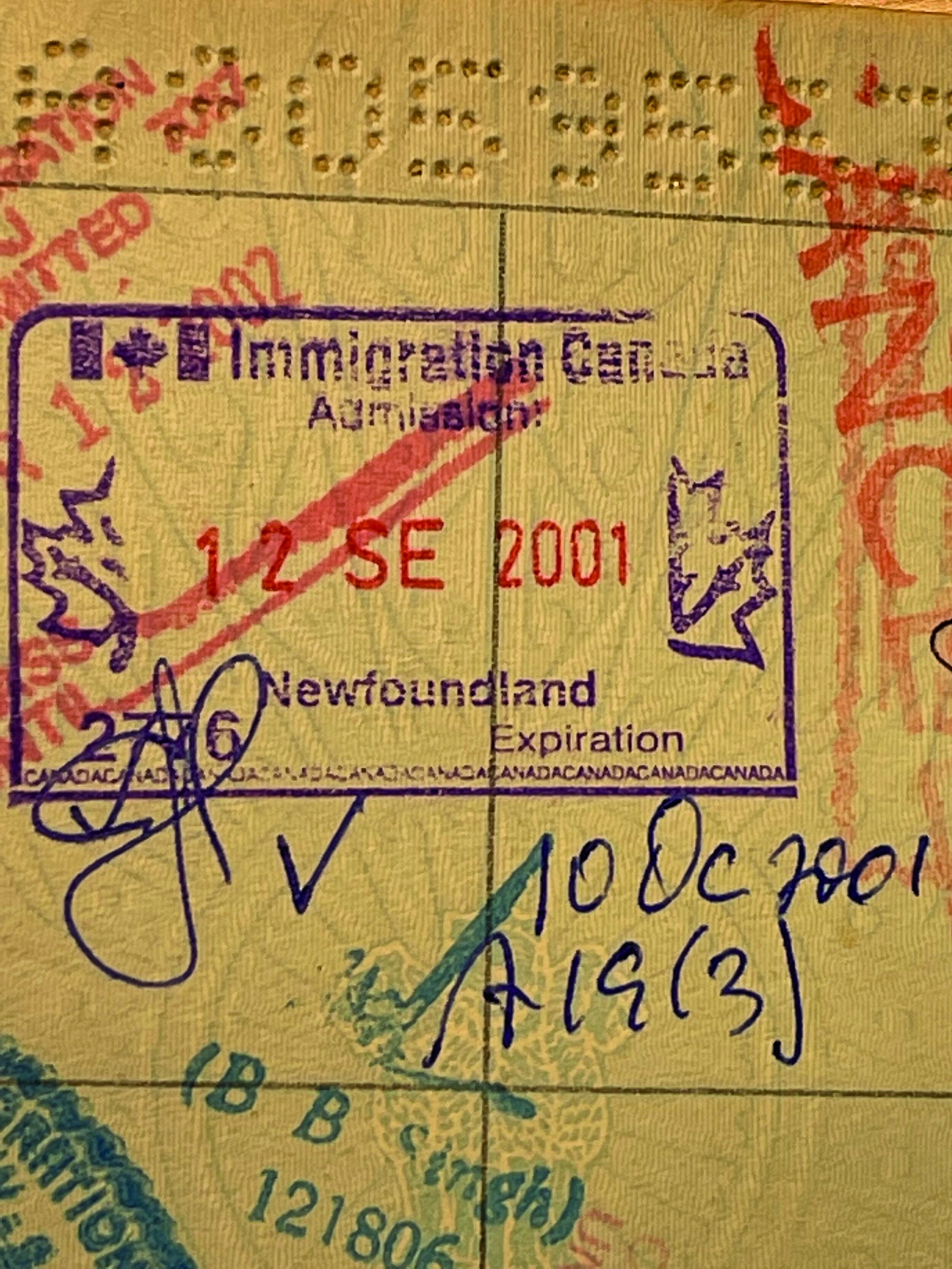  Garg’s passport marking entry into Newfoundland 