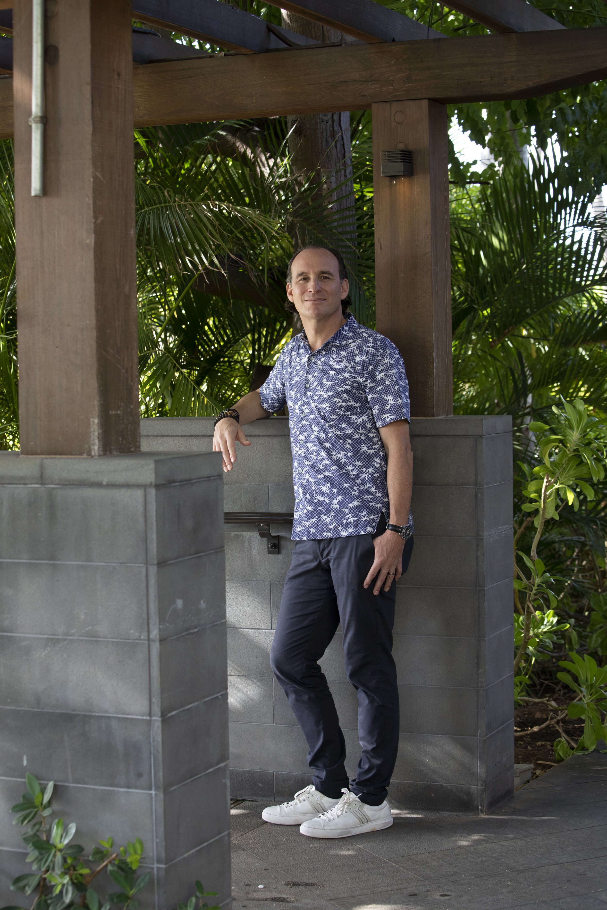  Mestraud captured in his place of work at Four Seasons Resort O‘ahu at Ko Olina — casual and friendly, just like his management style.    Photo by Leah Friel  