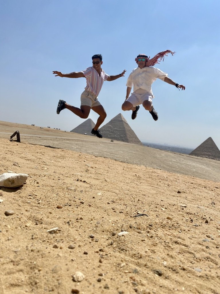  Randy King with husband Oat on a site visit to the Great Pyramid of Giza in Cairo, Egypt in June 2021 ( photo courtesy Randy King ).  