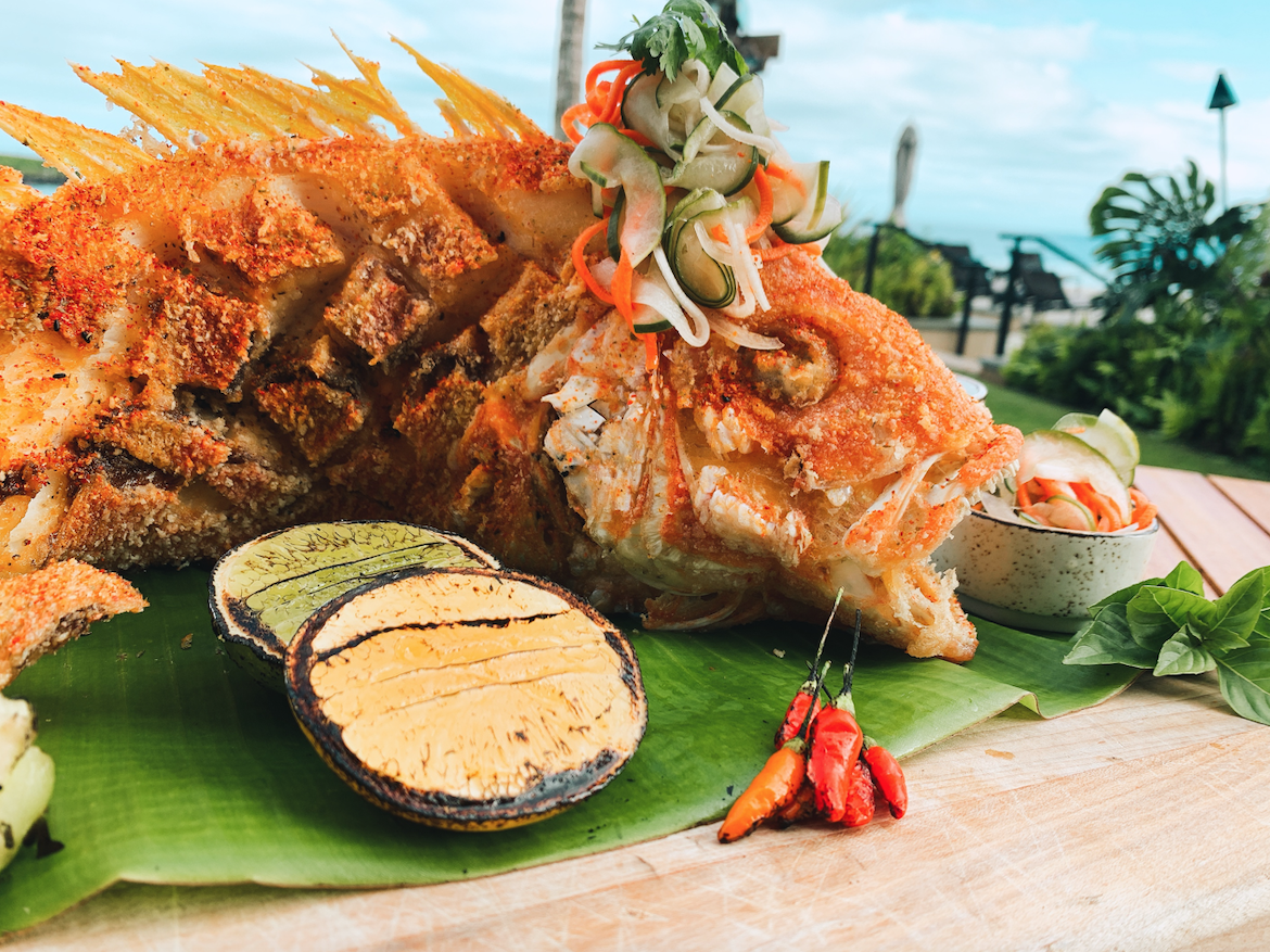  Among Hualani’s most popular dishes are its signature Whole Fried Hawaiian Snapper and Kiawe Smoked ‘Ahi Dip ( photos courtesy Timbers Kaua‘i at Hokuala ).  
