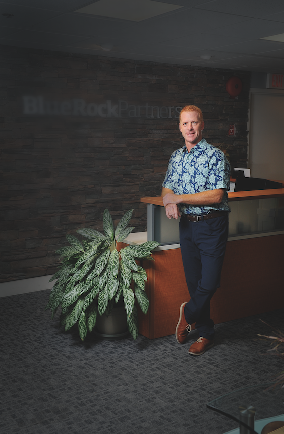  Anthony Hunt, pictured here at his Blue Rock Partners office, is also the general manager for Kapualei Ranch on Moloka‘i.    Photo by Lawrence Tabudlo  