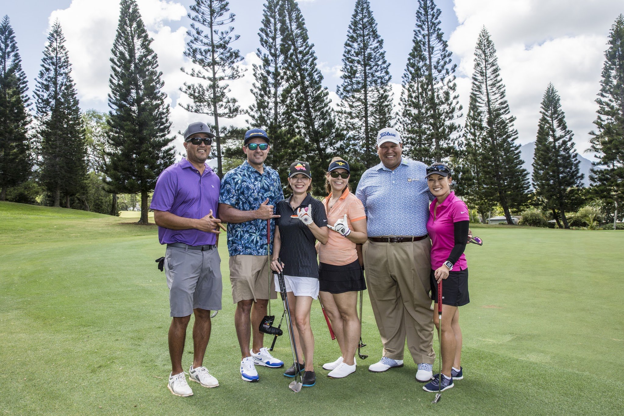  Wes Wailehua with Punahou classmates/golfing friends Gregg Fujie, Cam Brokaw, Kristi Inkinen Yanagihara and Cappi Itagaki.  Photos courtesy Wes Wailehua  