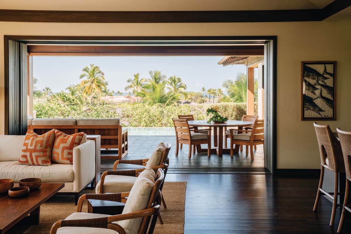  Natural woods, South Pacific-inspired design — from living room to kitchen to bedroom — this home on the Big Island nestled among the villas on Kohanaiki’s southern flank has been given the Averylily touch.   All home photos courtesy Averylily Desig