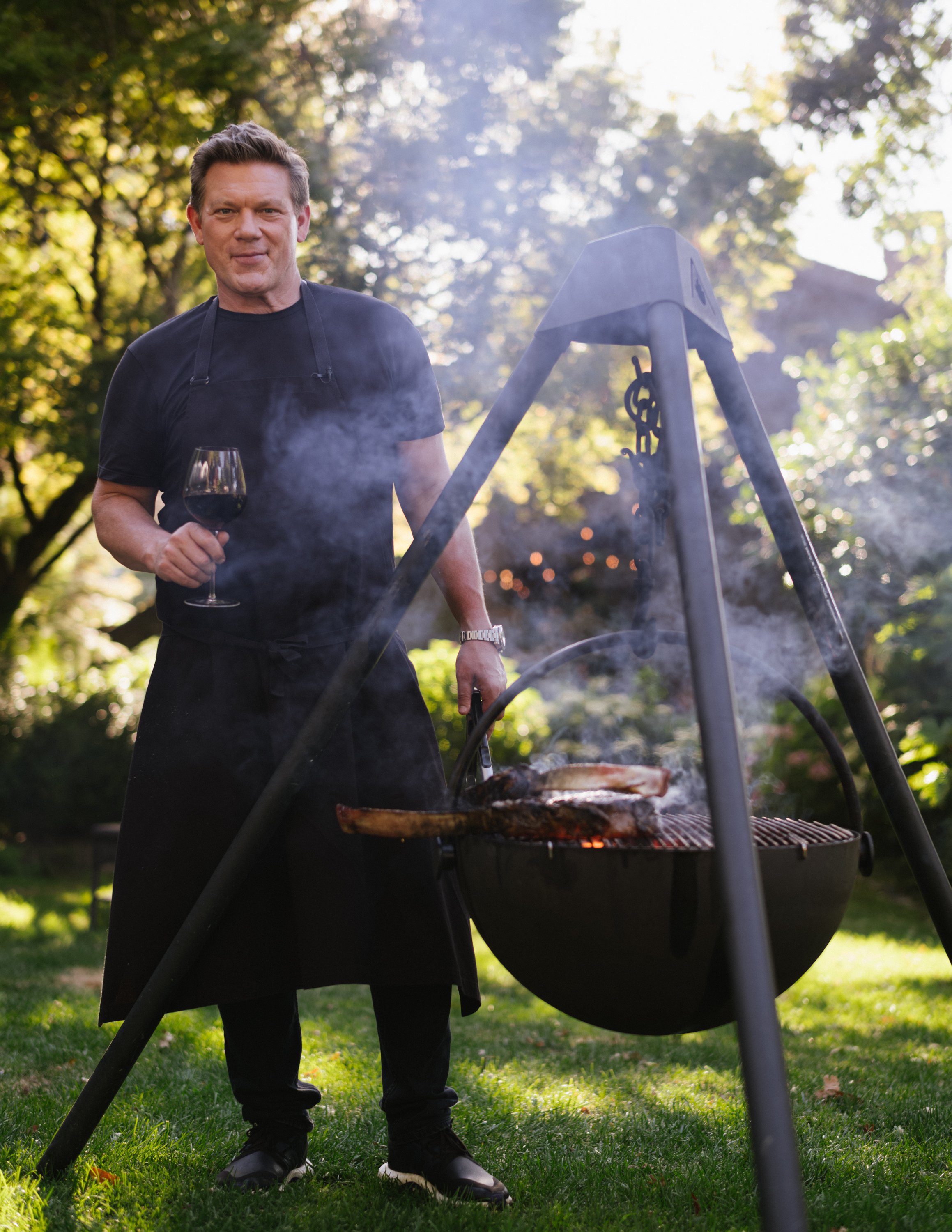  Chef Tyler Florence pictured with one of his loves — his “cowboy cauldron.”   Photo by Jason Perry&nbsp;  