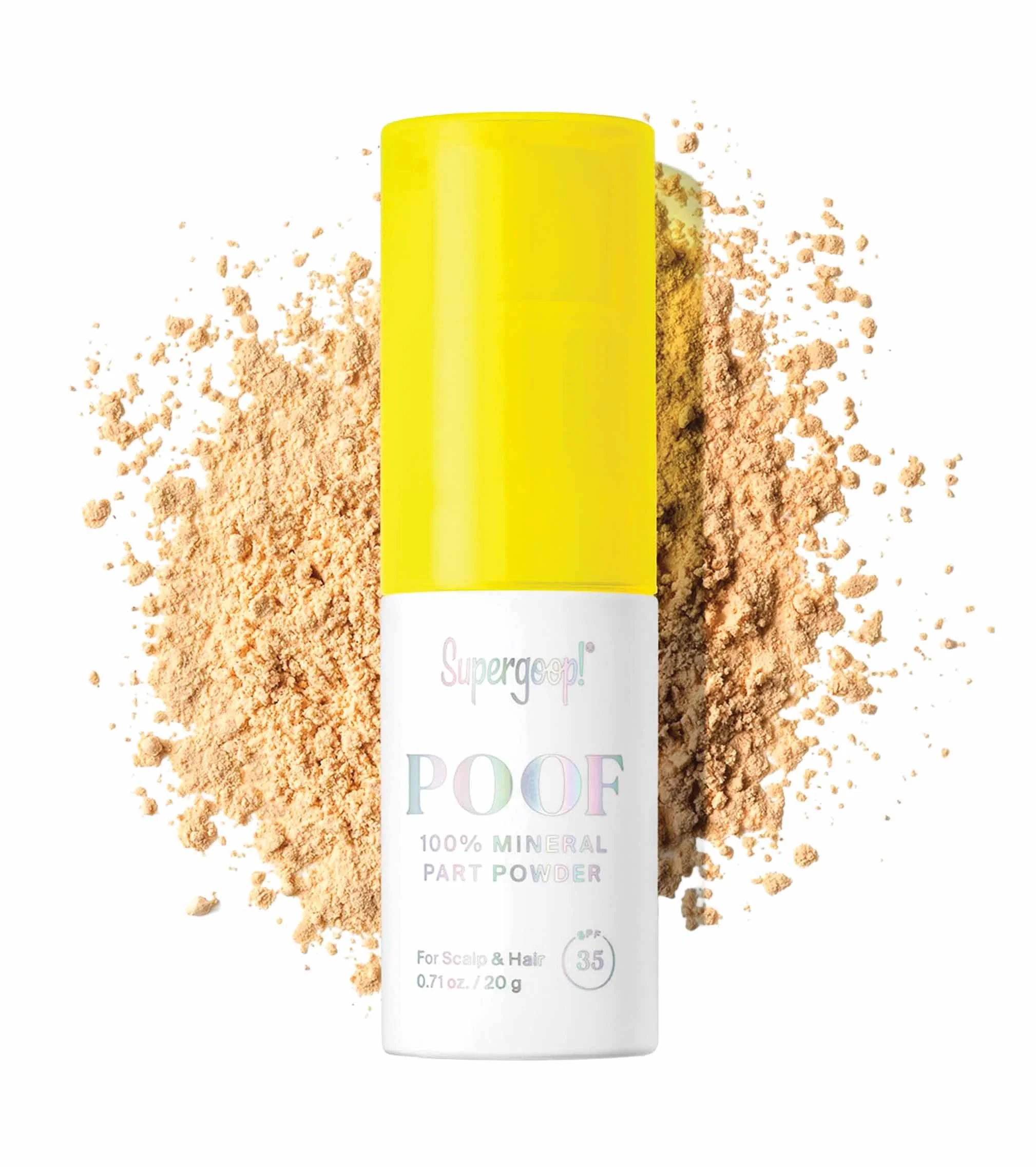   SUPERGOOP!  Poof 100% Mineral Part Powder for Scalp and Hair SPF 35  $34 at    goop.com   