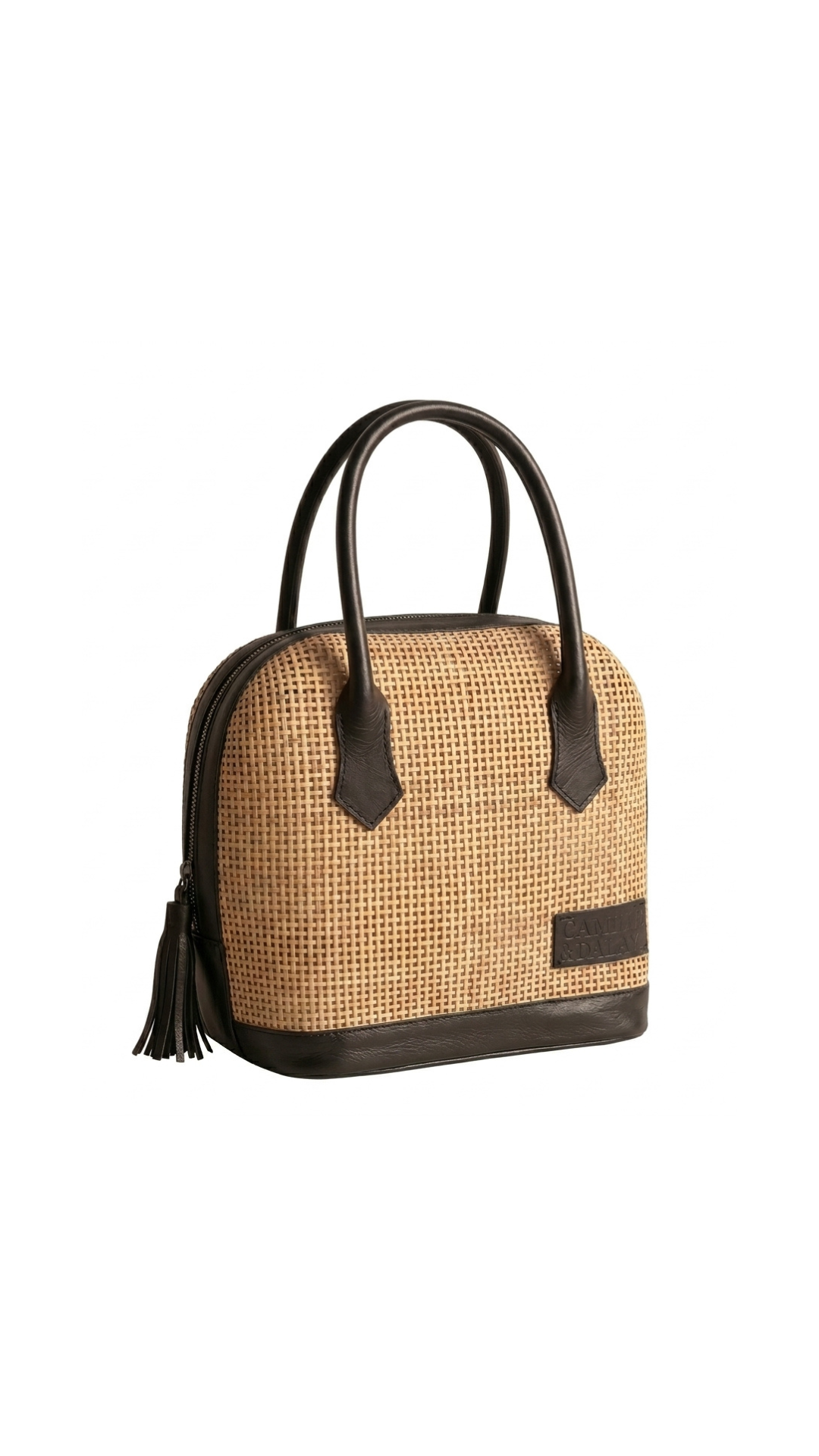 Woven Leather Satchel (Black)