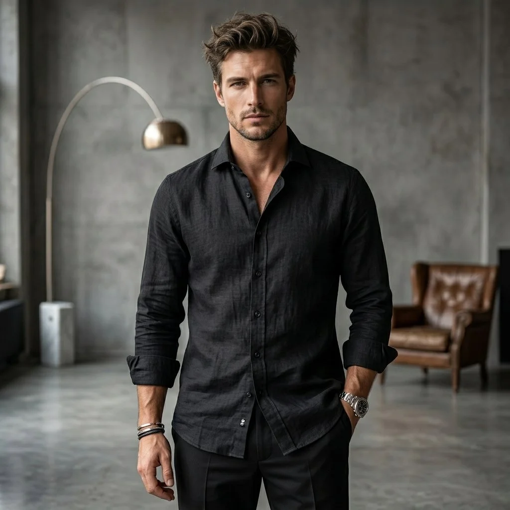 Linen Shirt (Black) (6).png