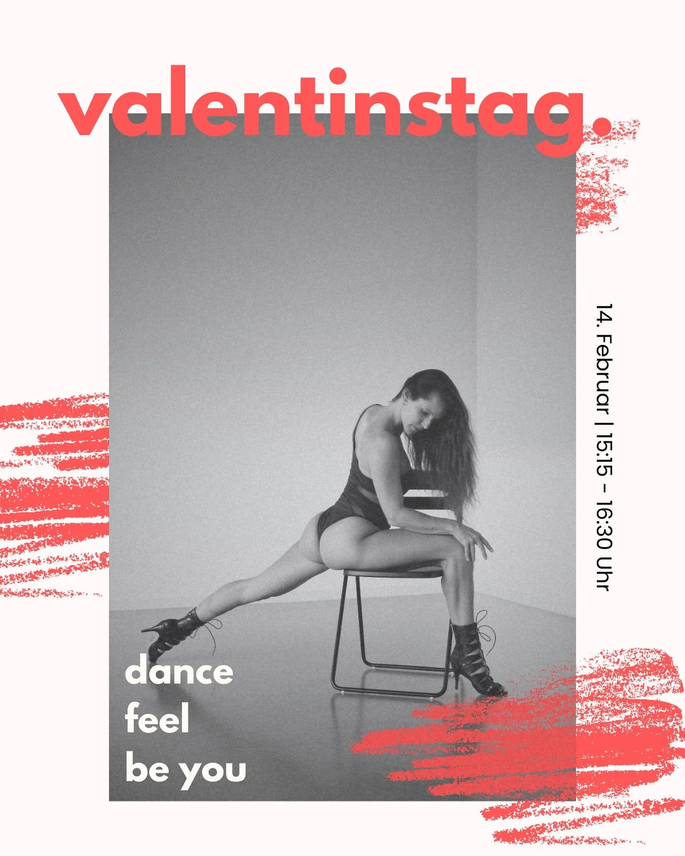 💘 VALENTINE&rsquo;S CHAIR DANCE CLASS 💘

High Heels an, Chair bereit. Herzklopfen an. 💄✨
Diese Chair Dance Class steht ganz im Zeichen von feel, be you &amp; hot moves.

Egal ob
❤️ Selflove-Date
❤️ mit deiner Bestie
❤️ oder einfach, um dich selbst
